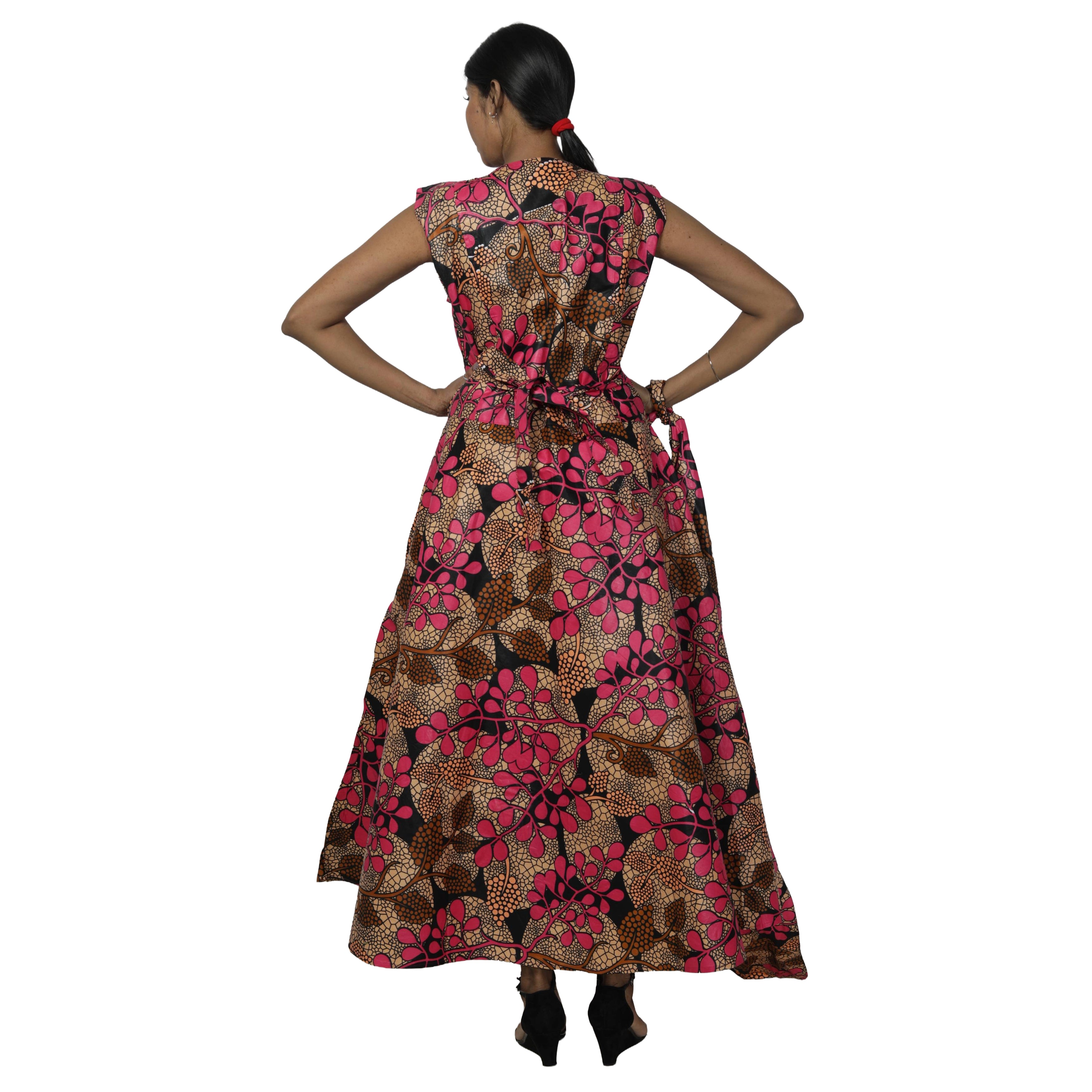 Women's V-Neck Cut Sleeves Maxi Dress -- FI-55 C/S