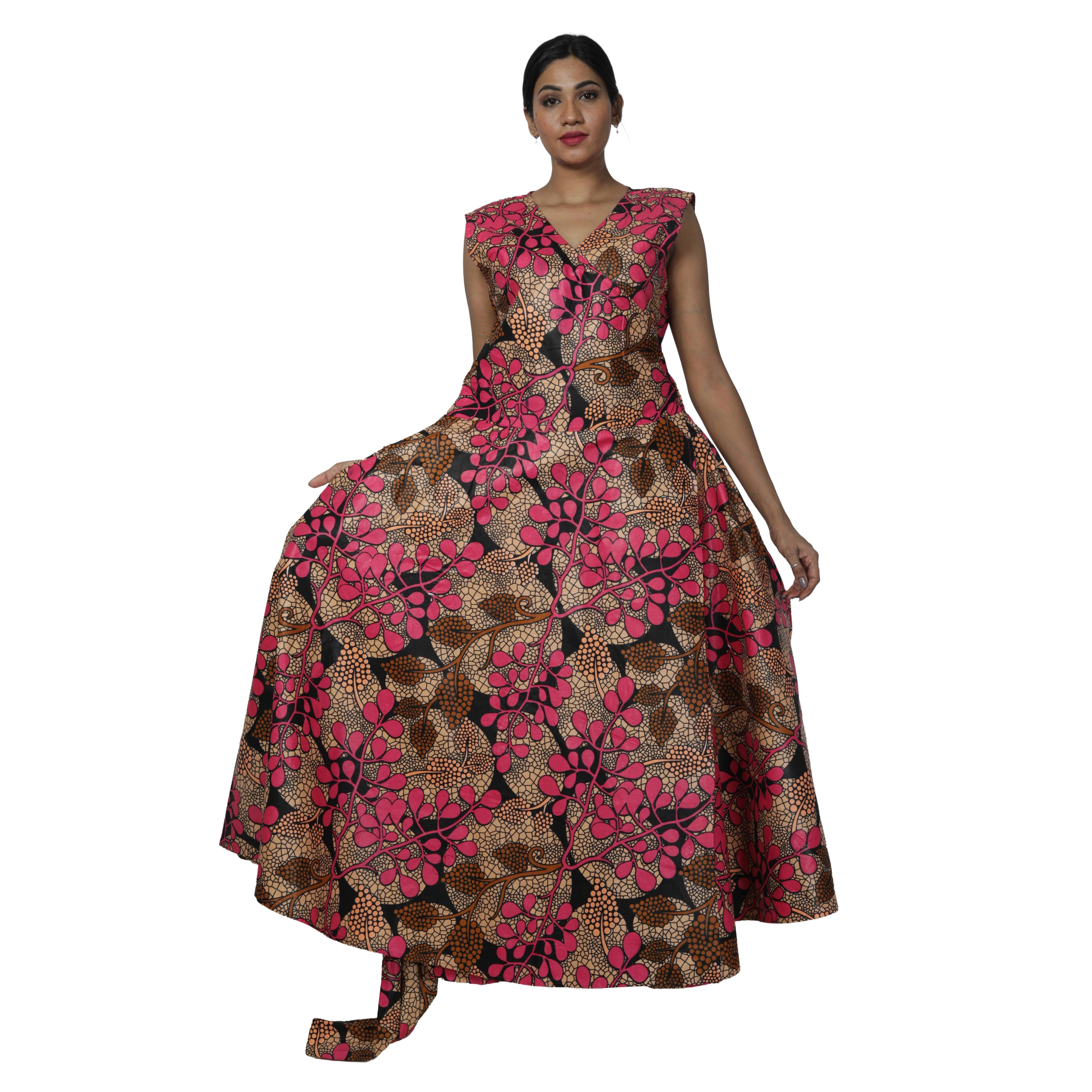 Women's V-Neck Cut Sleeves Maxi Dress -- FI-55 C/S