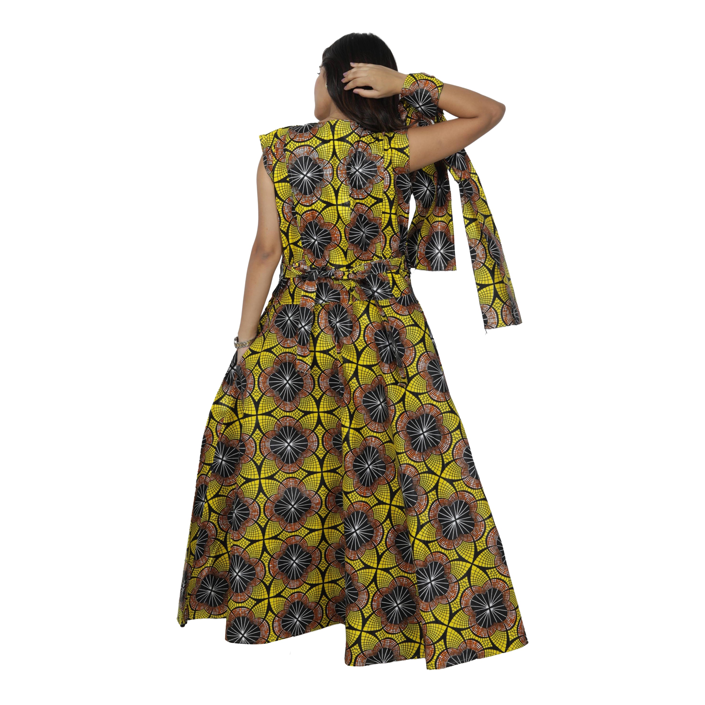 Women's V-Neck Cut Sleeves Maxi Dress -- FI-55 C/S