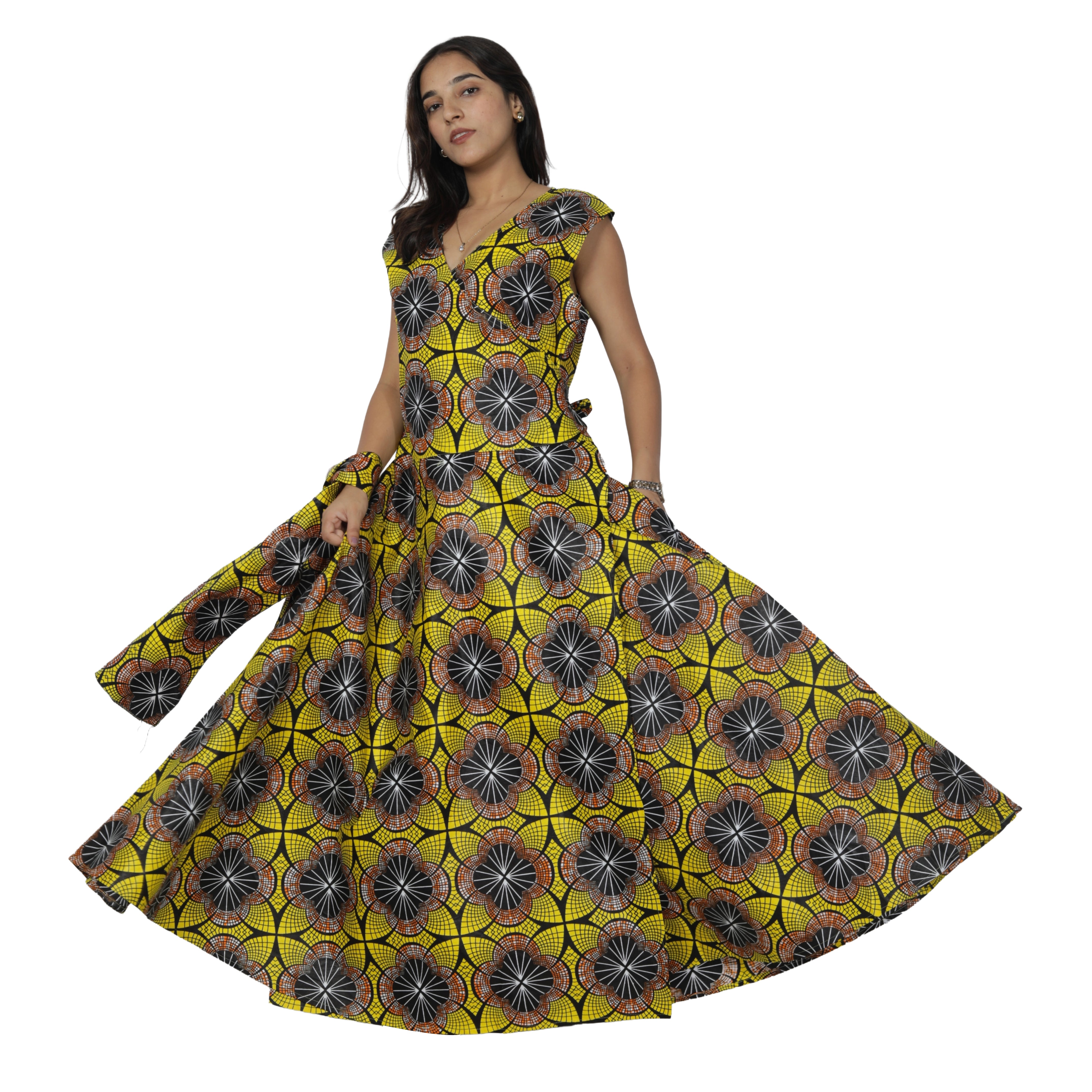 Women's V-Neck Cut Sleeves Maxi Dress -- FI-55 C/S