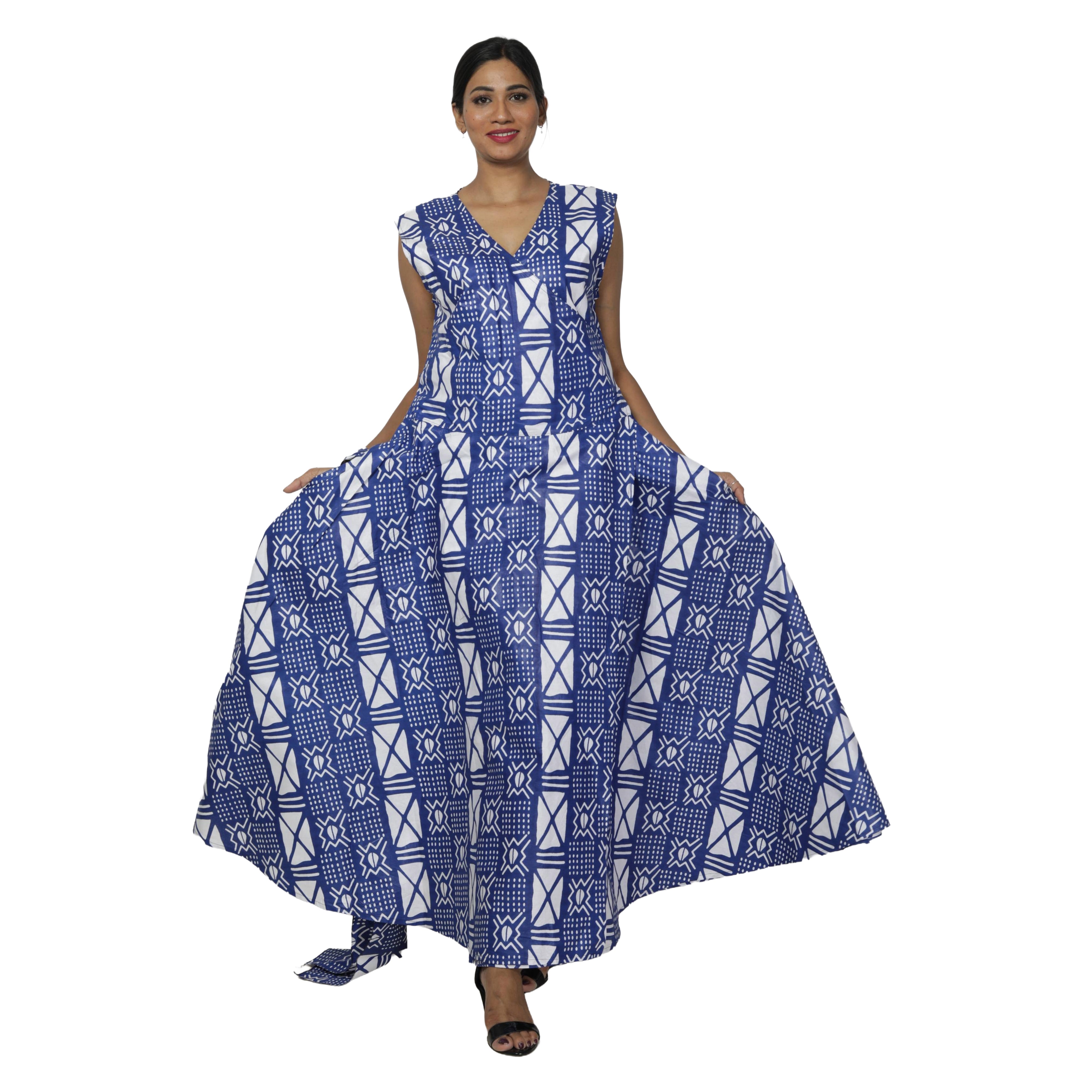 Women's V-Neck Cut Sleeves Maxi Dress -- FI-55 C/S