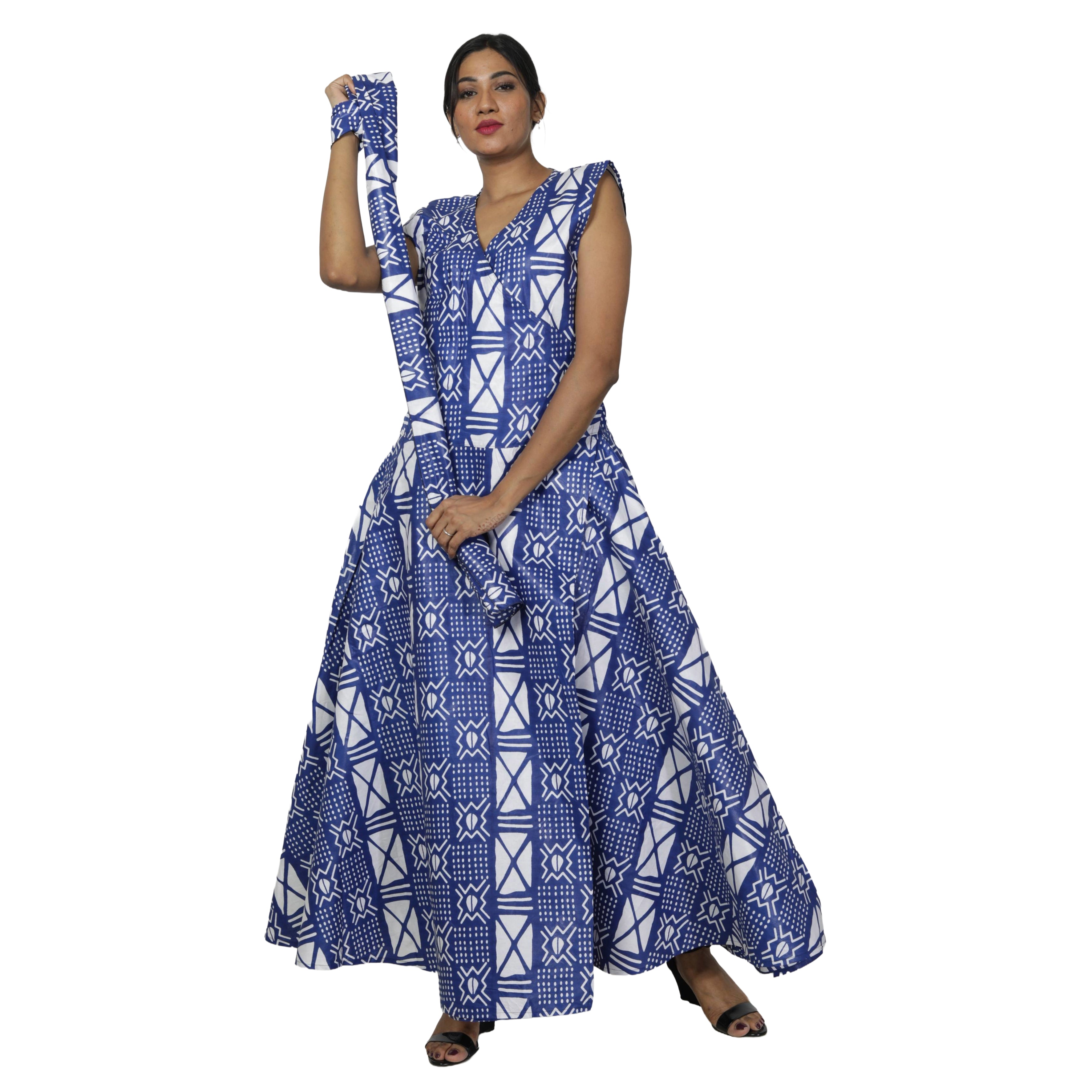 Women's V-Neck Cut Sleeves Maxi Dress -- FI-55 C/S