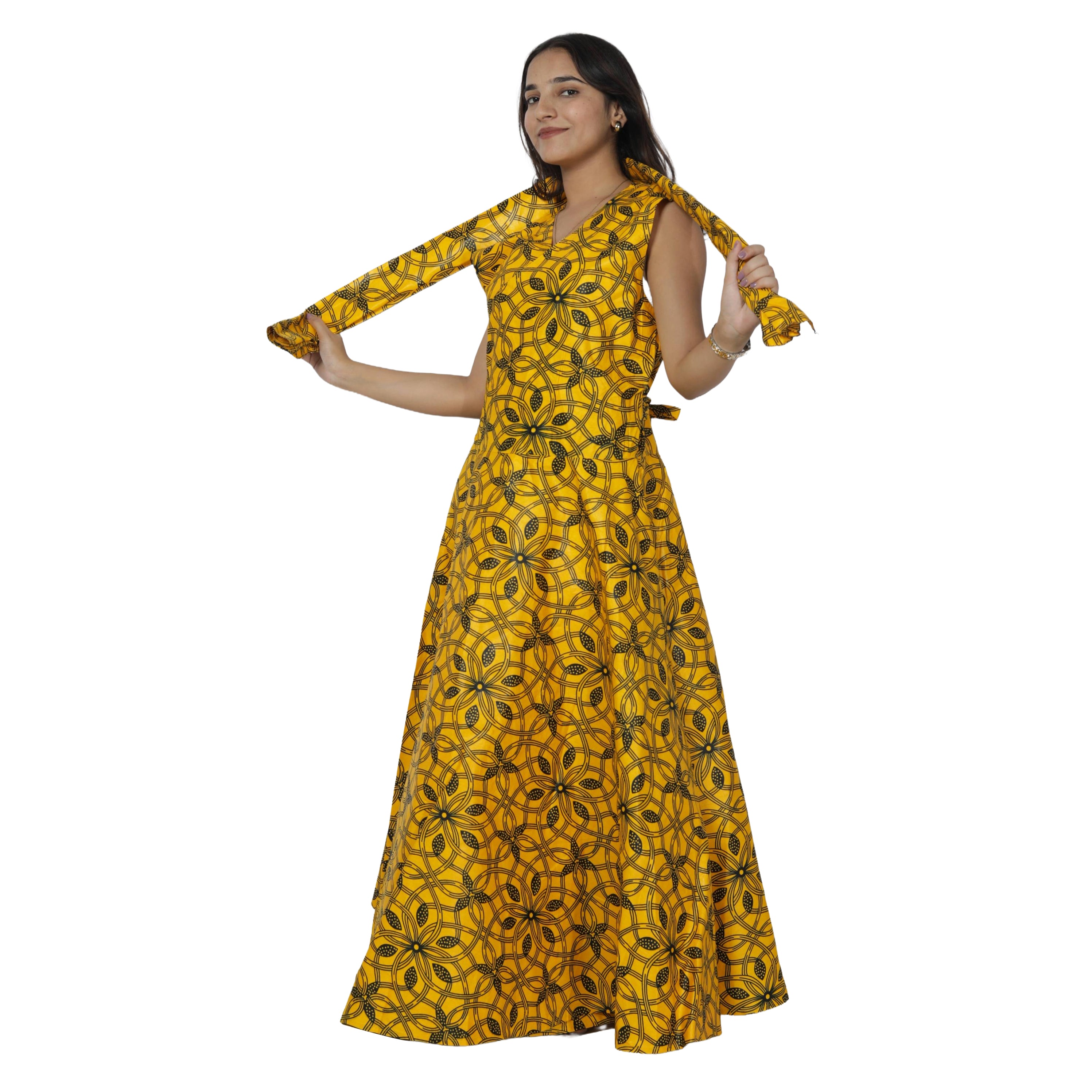 Women's V-Neck Cut Sleeves Maxi Dress -- FI-55 C/S