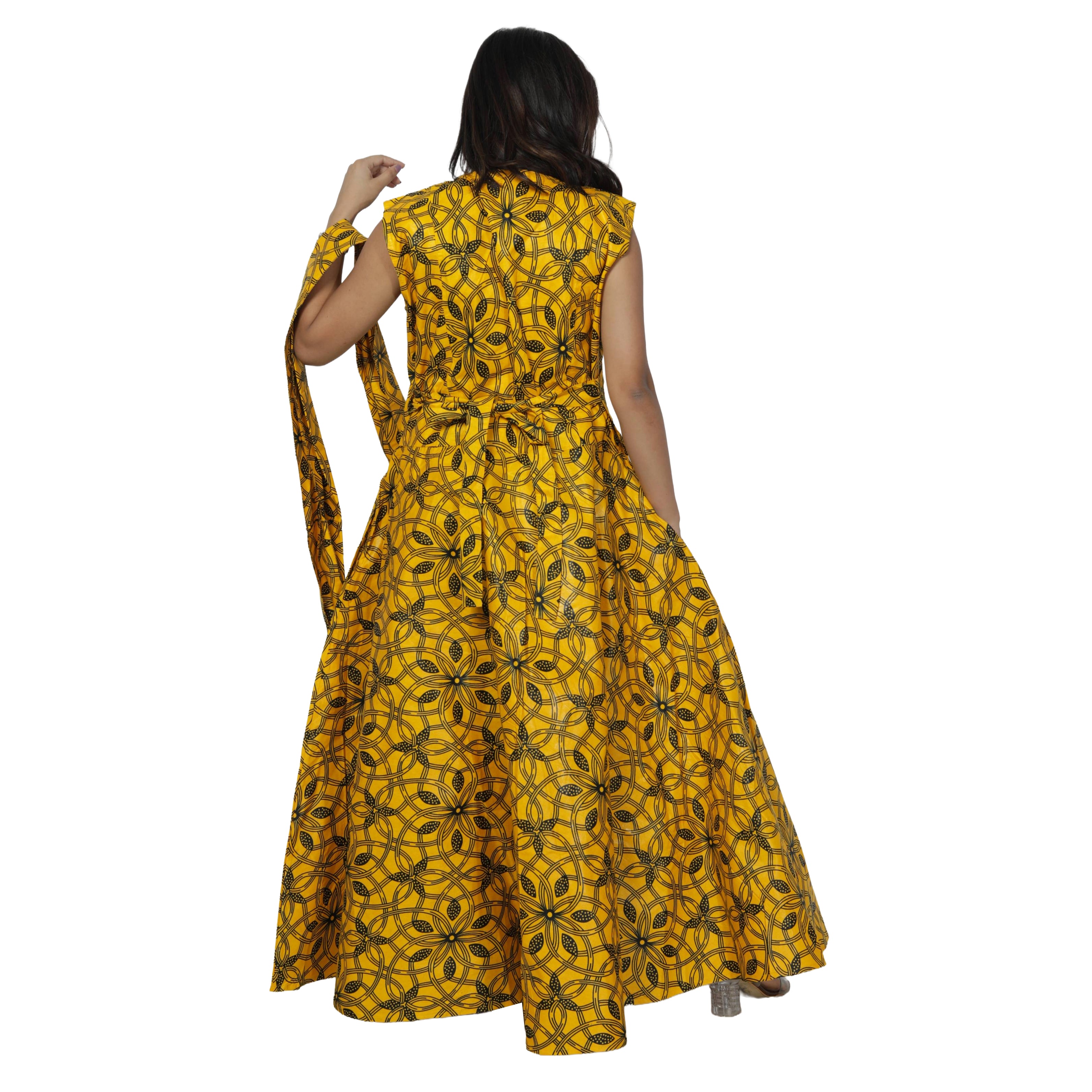 Women's V-Neck Cut Sleeves Maxi Dress -- FI-55 C/S