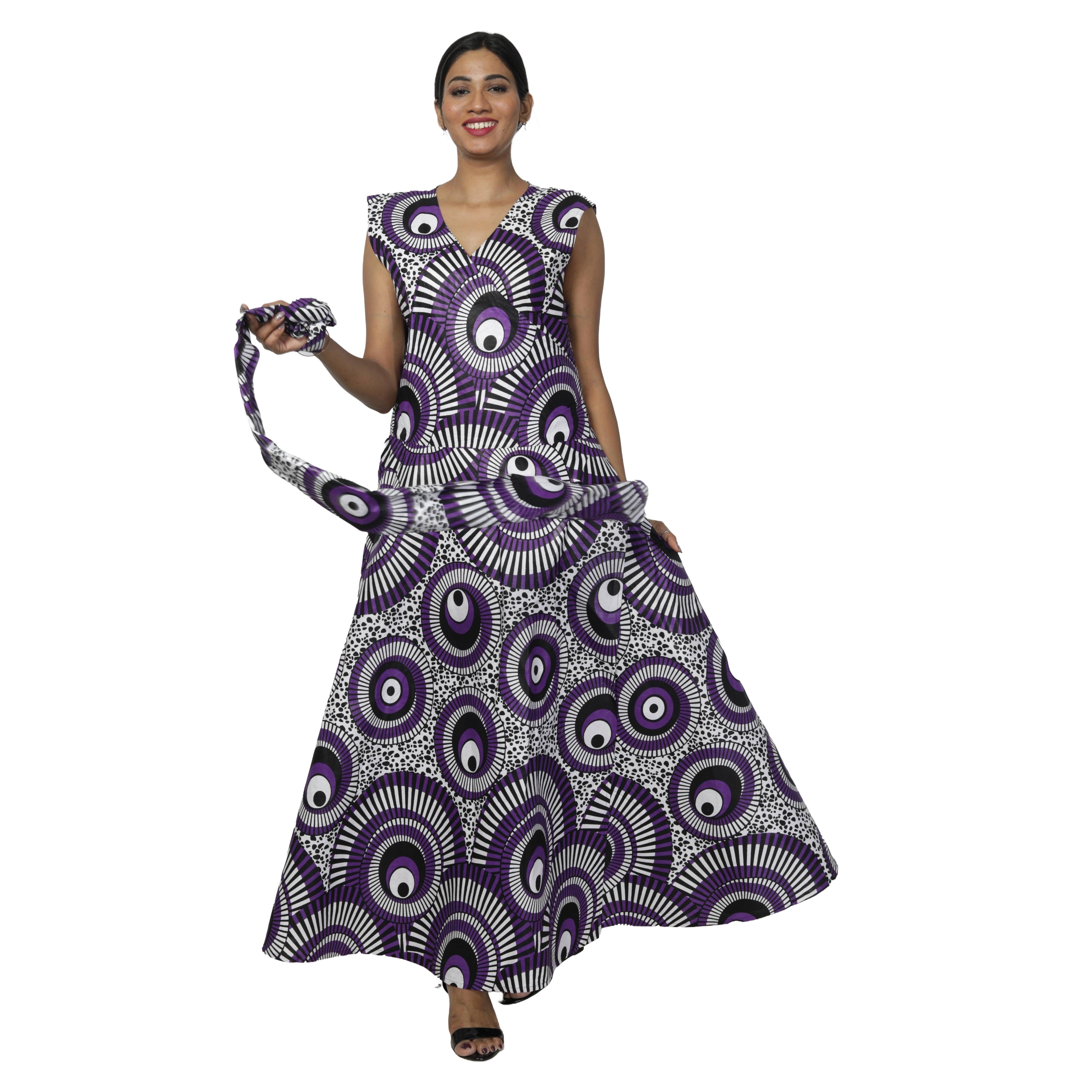 Women's V-Neck Cut Sleeves Maxi Dress -- FI-55 C/S