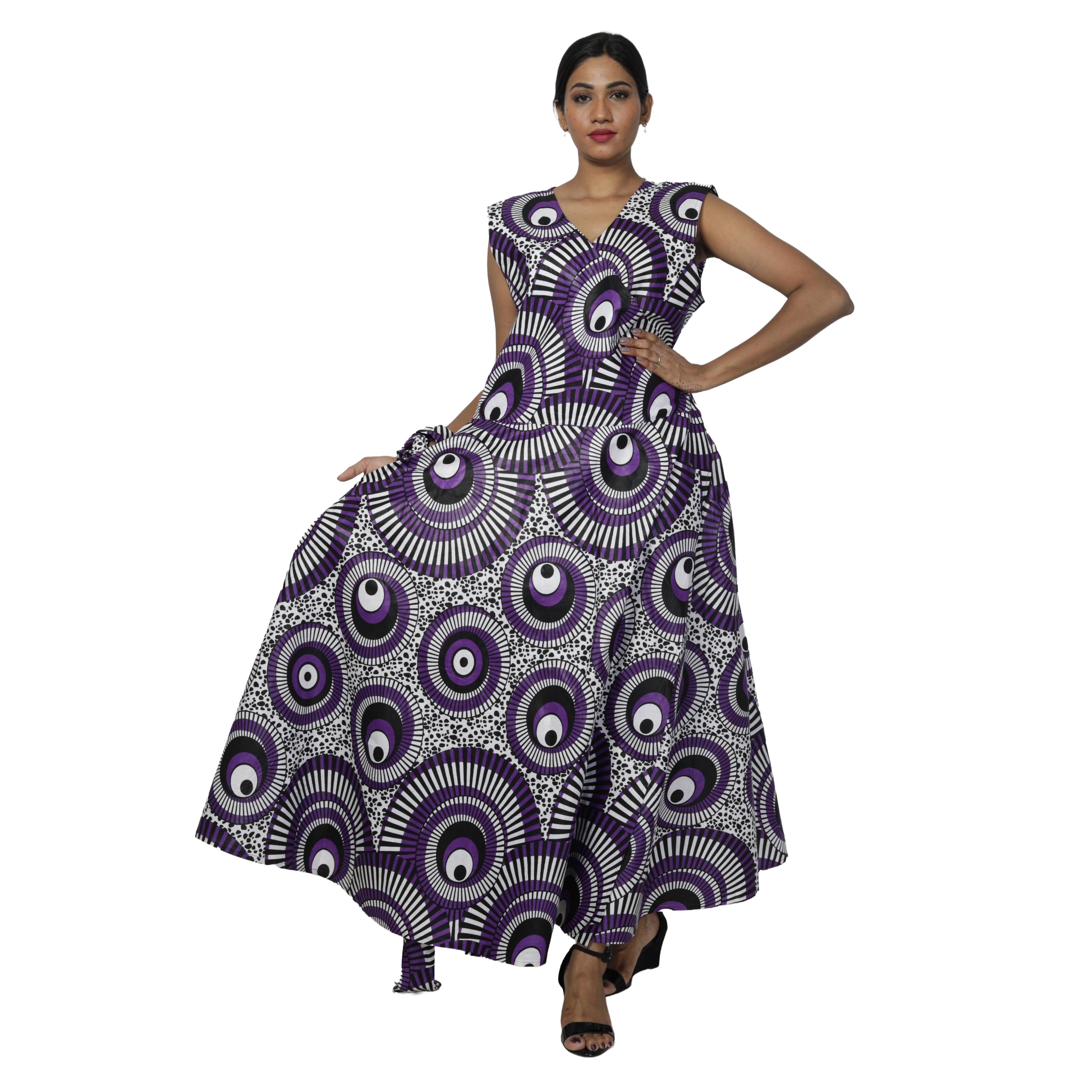 Women's V-Neck Cut Sleeves Maxi Dress -- FI-55 C/S