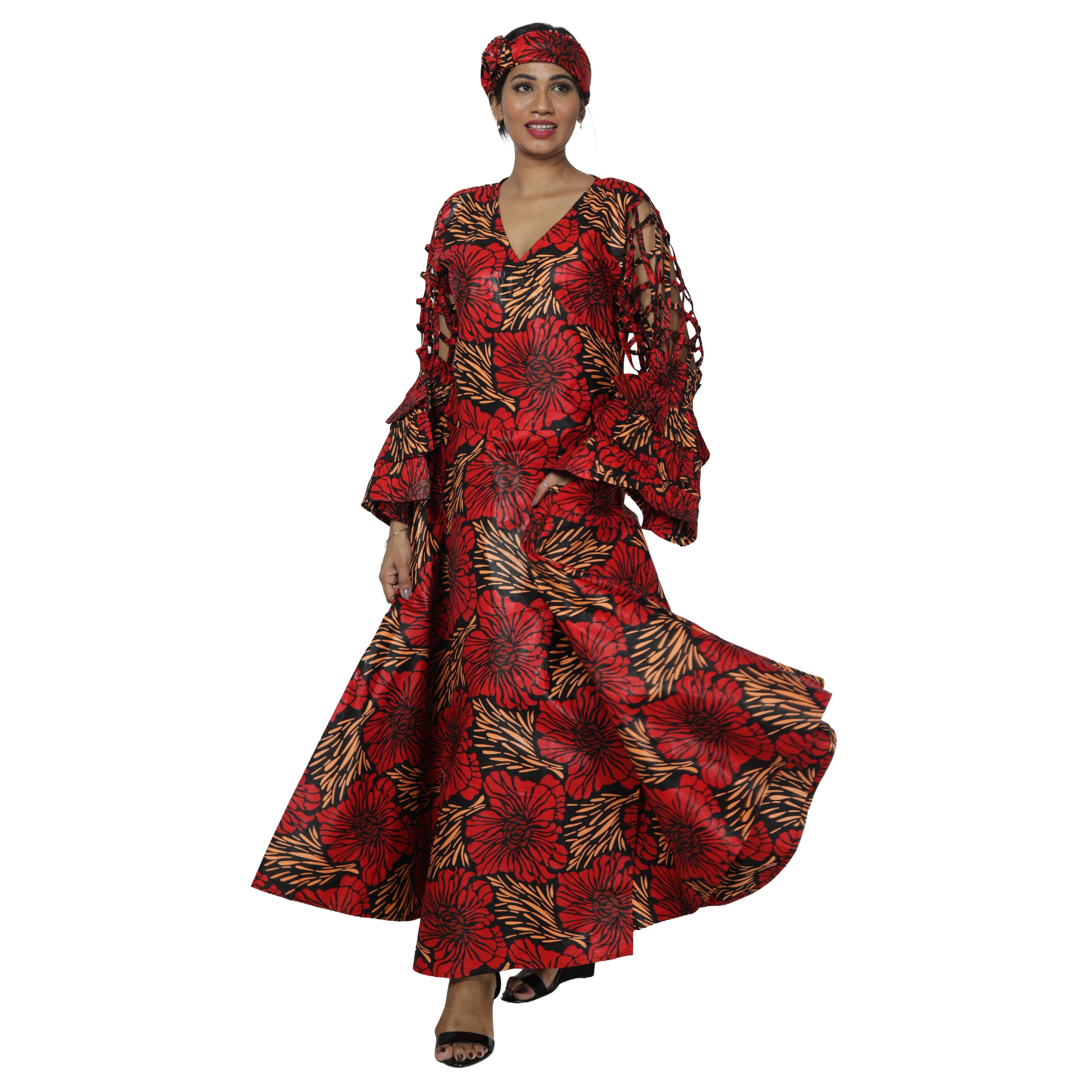 Women's Cage Sleeve Maxi Wrap Dress -- FI-ST71 FS