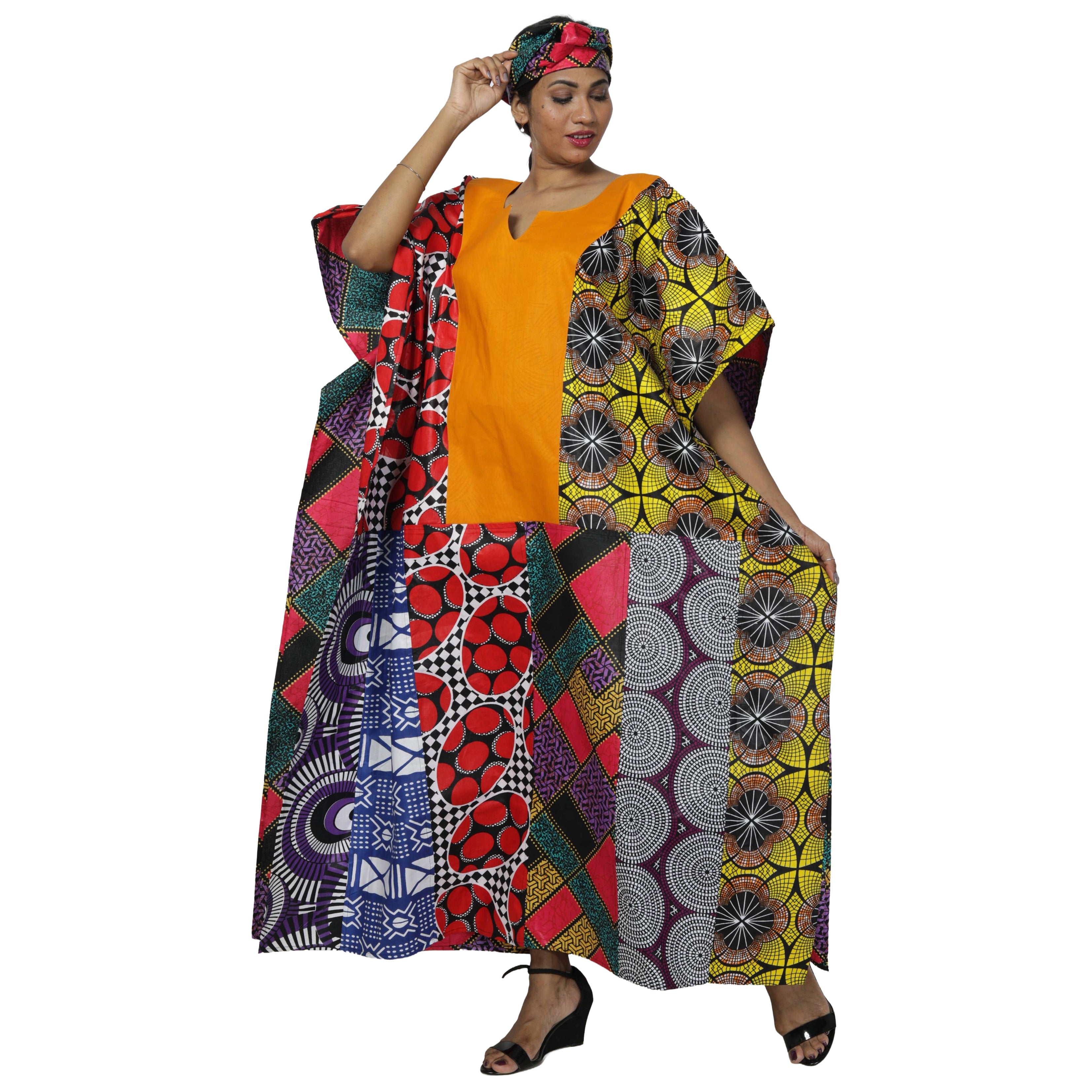 Women's African Print Patchwork Kaftan -- FI-9011