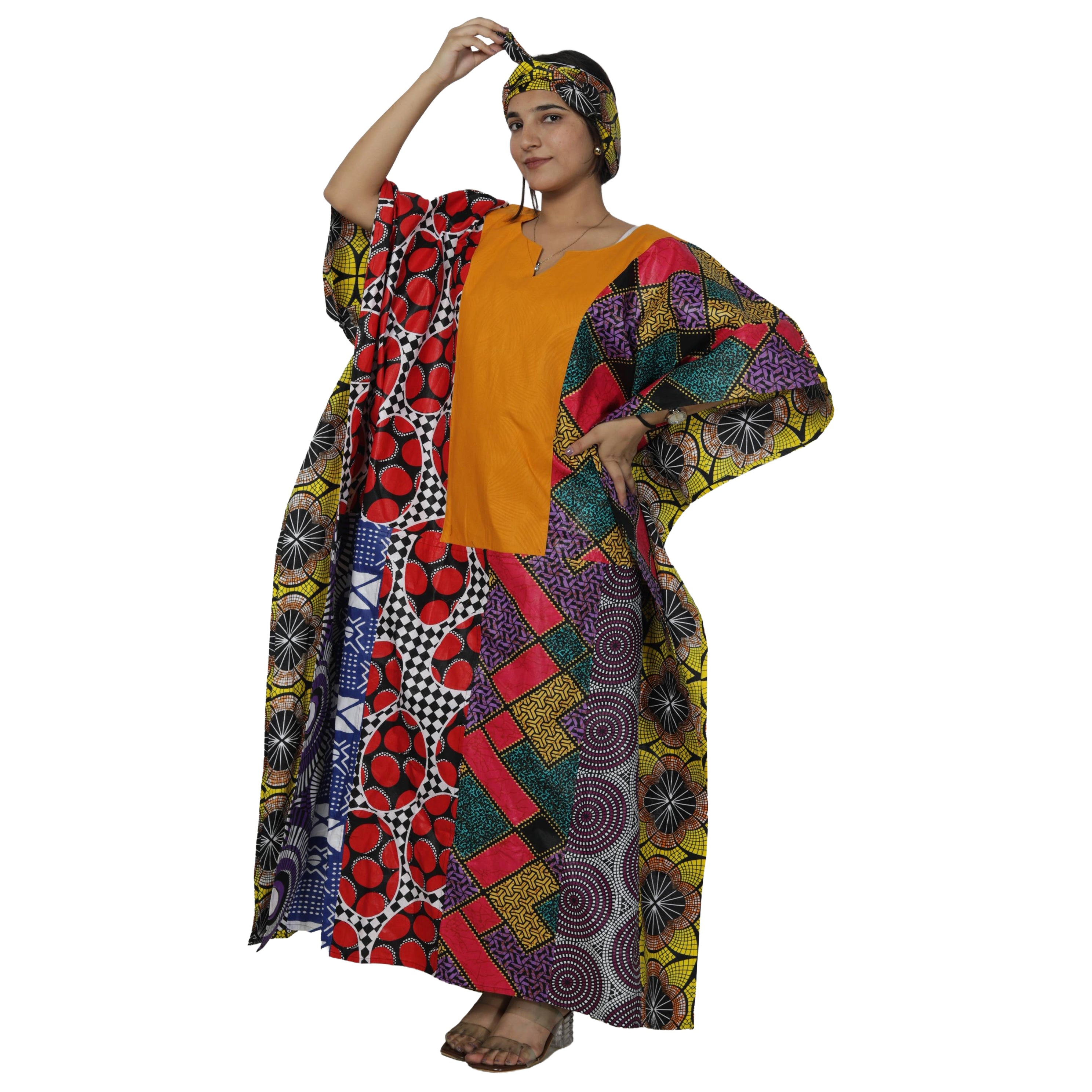 Women's African Print Patchwork Kaftan -- FI-9011
