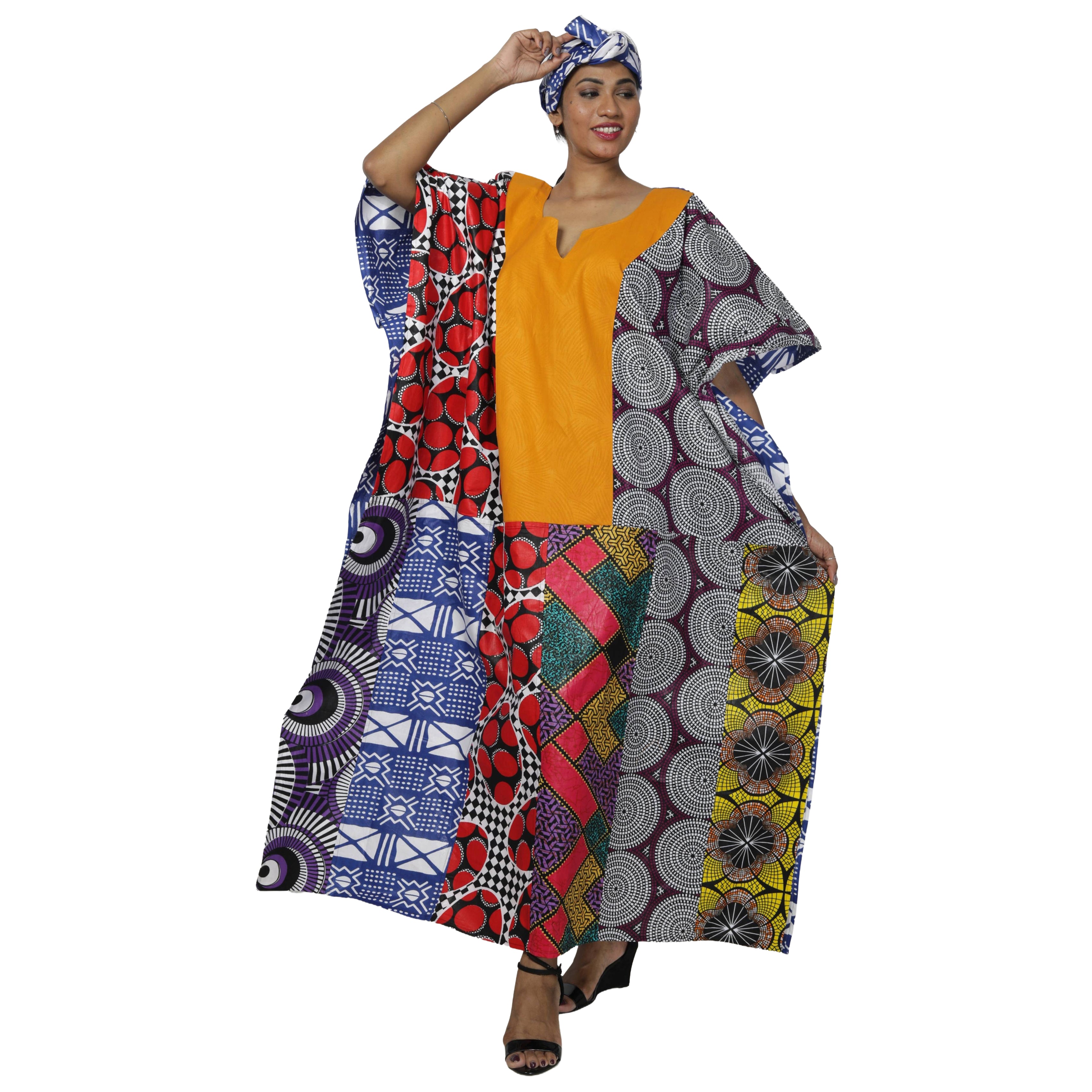 Women's African Print Patchwork Kaftan -- FI-9011