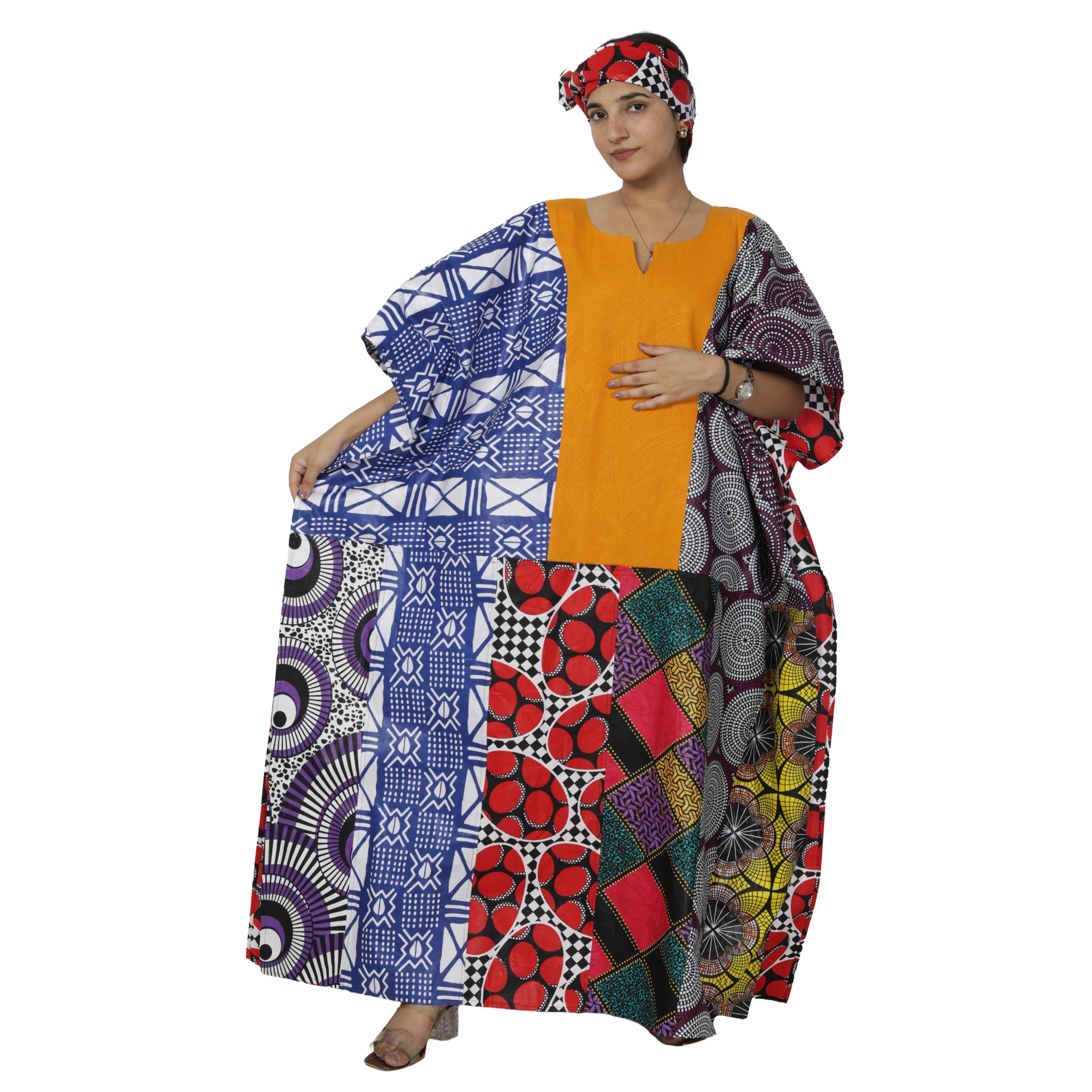 Women's African Print Patchwork Kaftan -- FI-9011