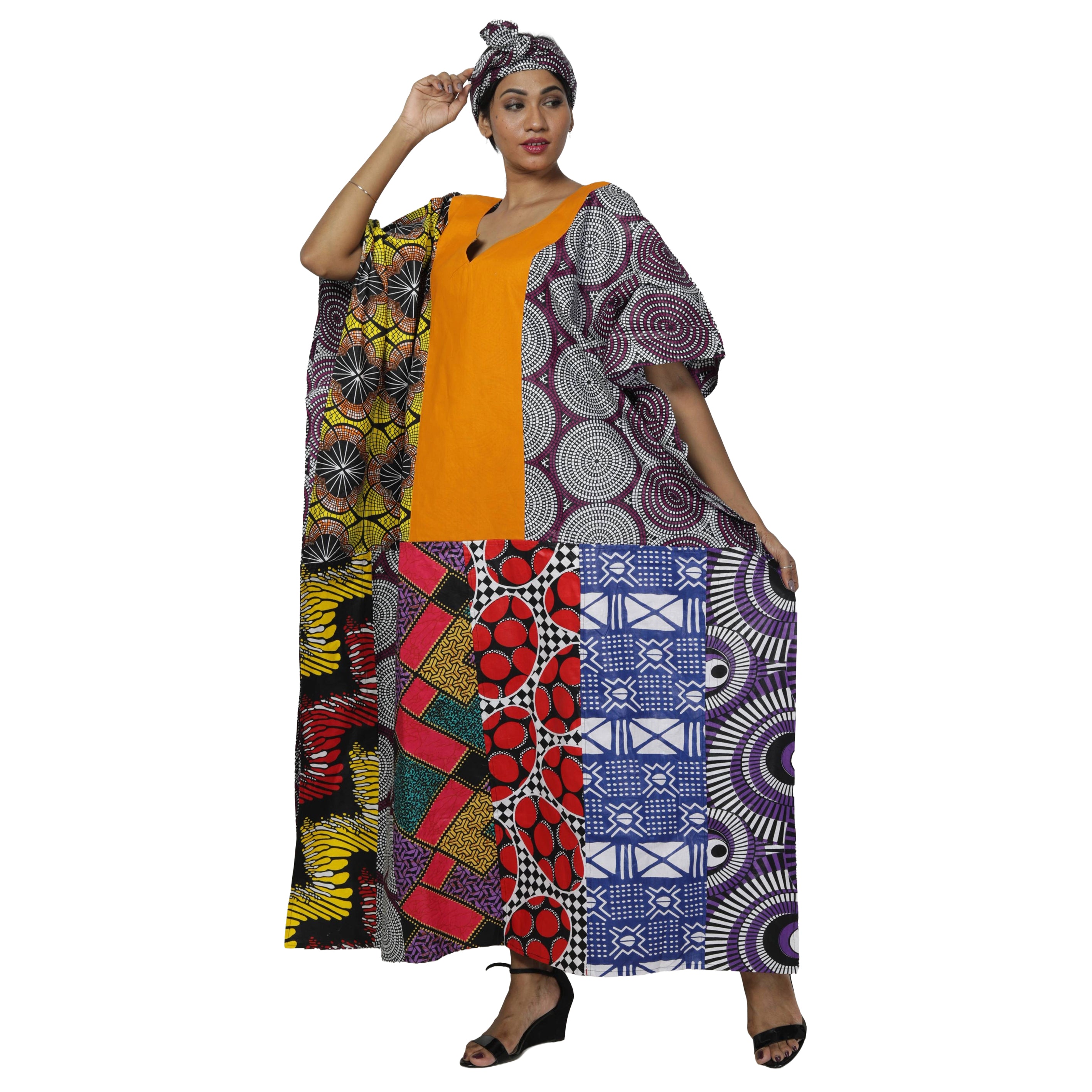 Women's African Print Patchwork Kaftan -- FI-9011