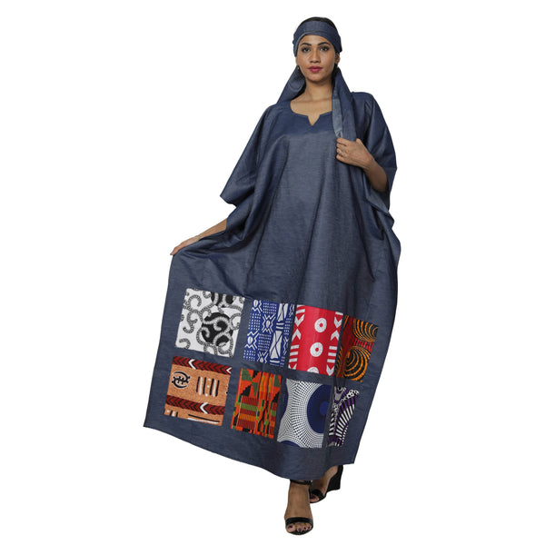 Women's Denim Maxi Patchwork Dress -- FI-D9014