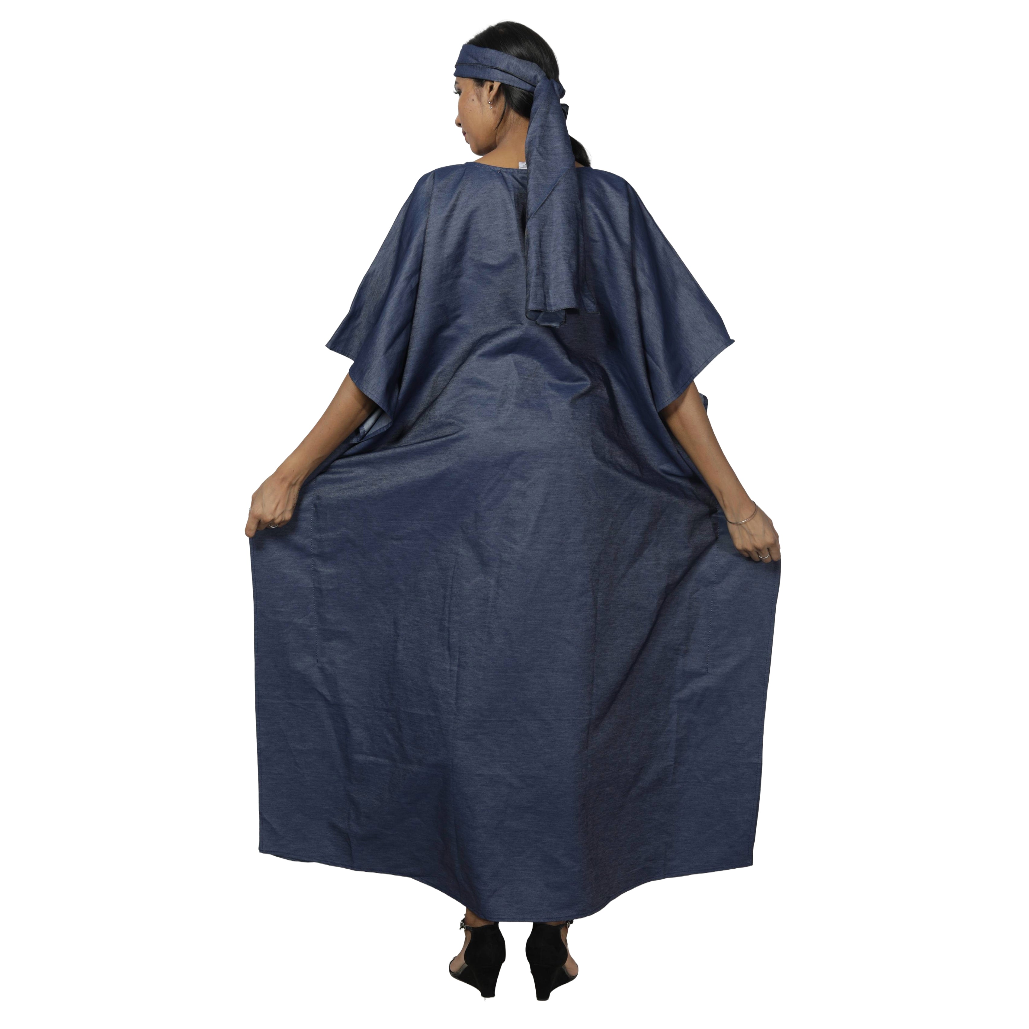 Women's Denim Maxi Patchwork Dress -- FI-D9014