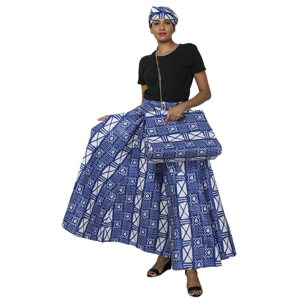 Women's Printed Tie Waist Maxi Skirt with Handbag - FI-32P