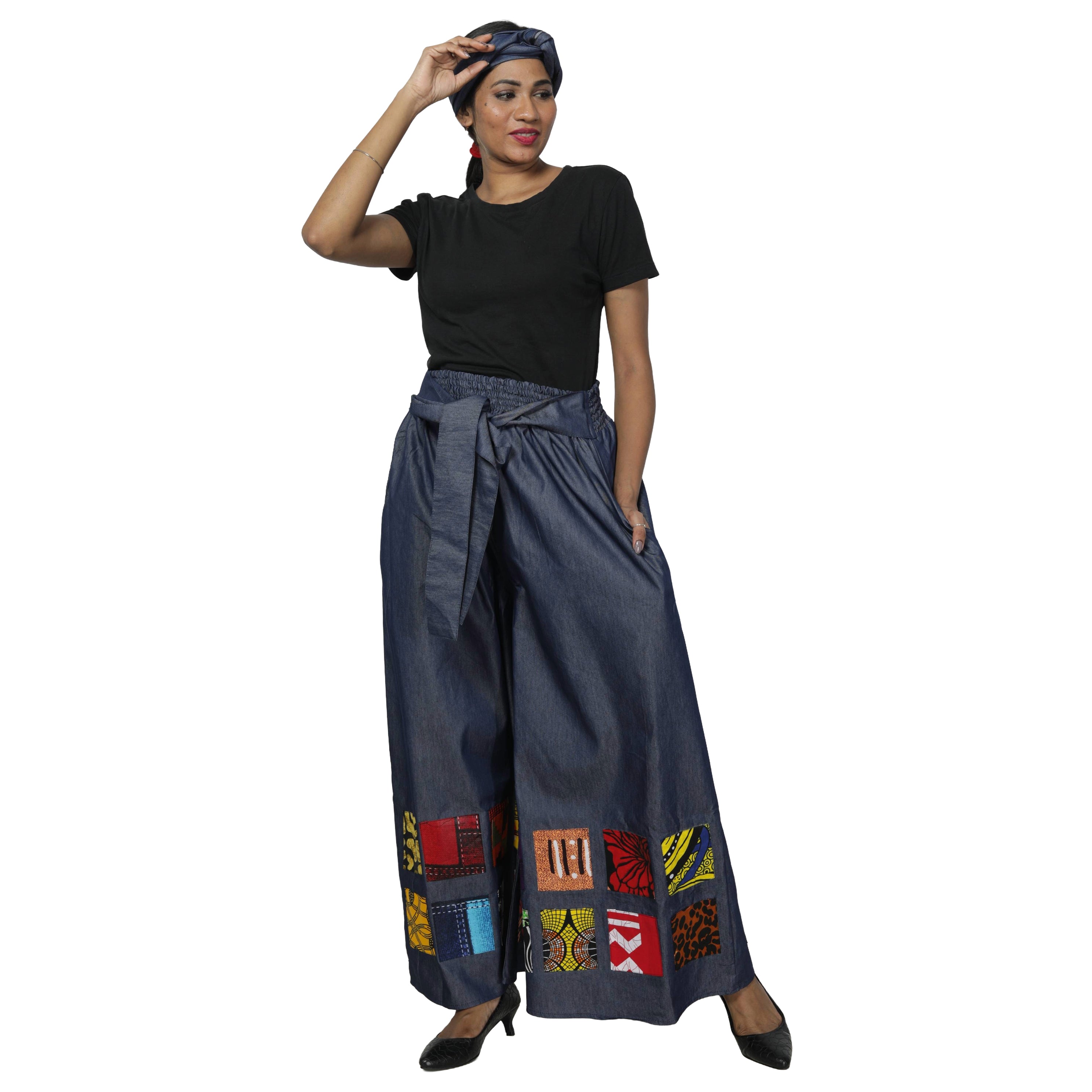 Women's Denim Patchwork Palazzo Pants -- FI-D61P
