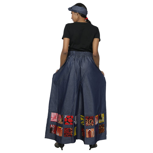 Women's Denim Patchwork Palazzo Pants -- FI-D61P