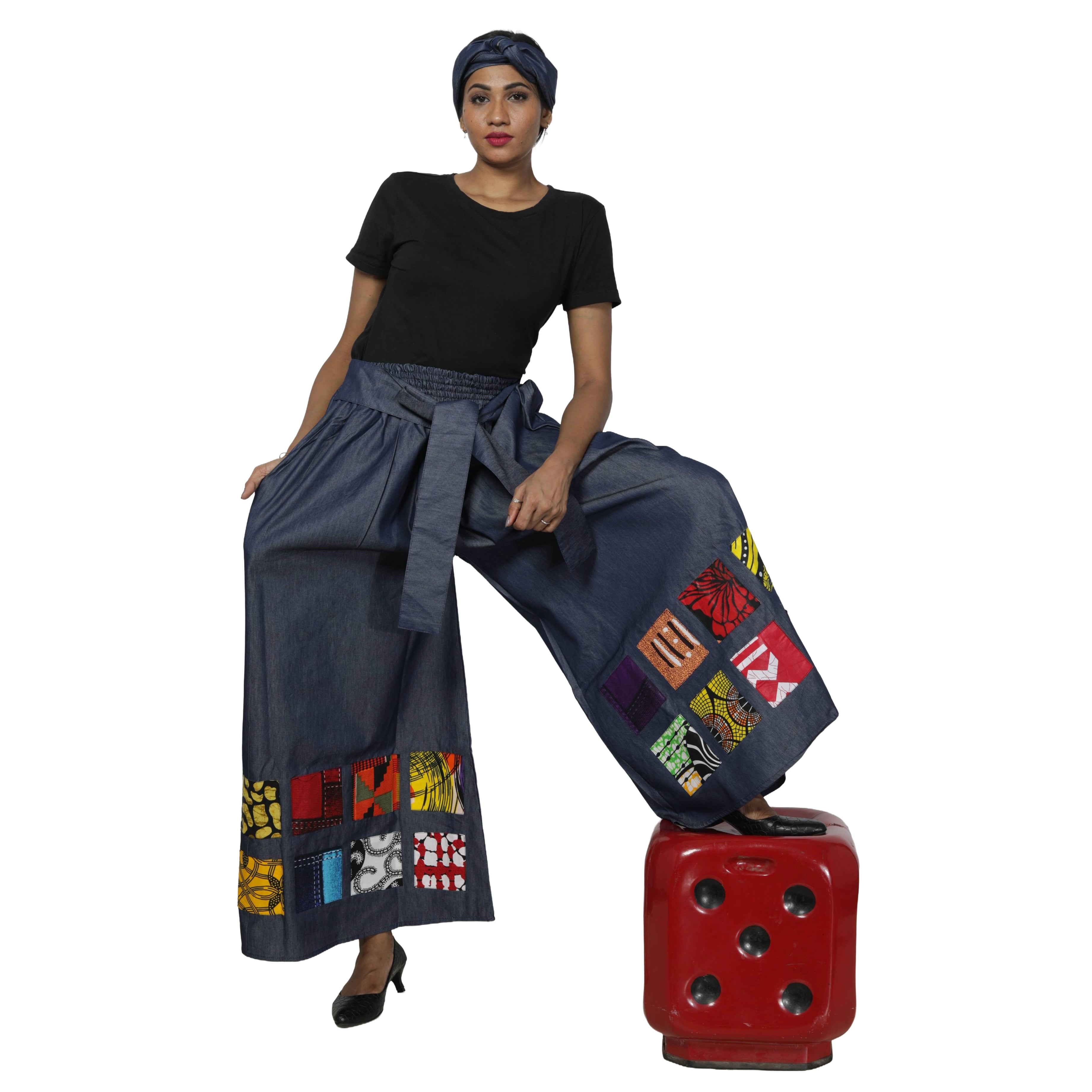 Women's Denim Patchwork Palazzo Pants -- FI-D61P