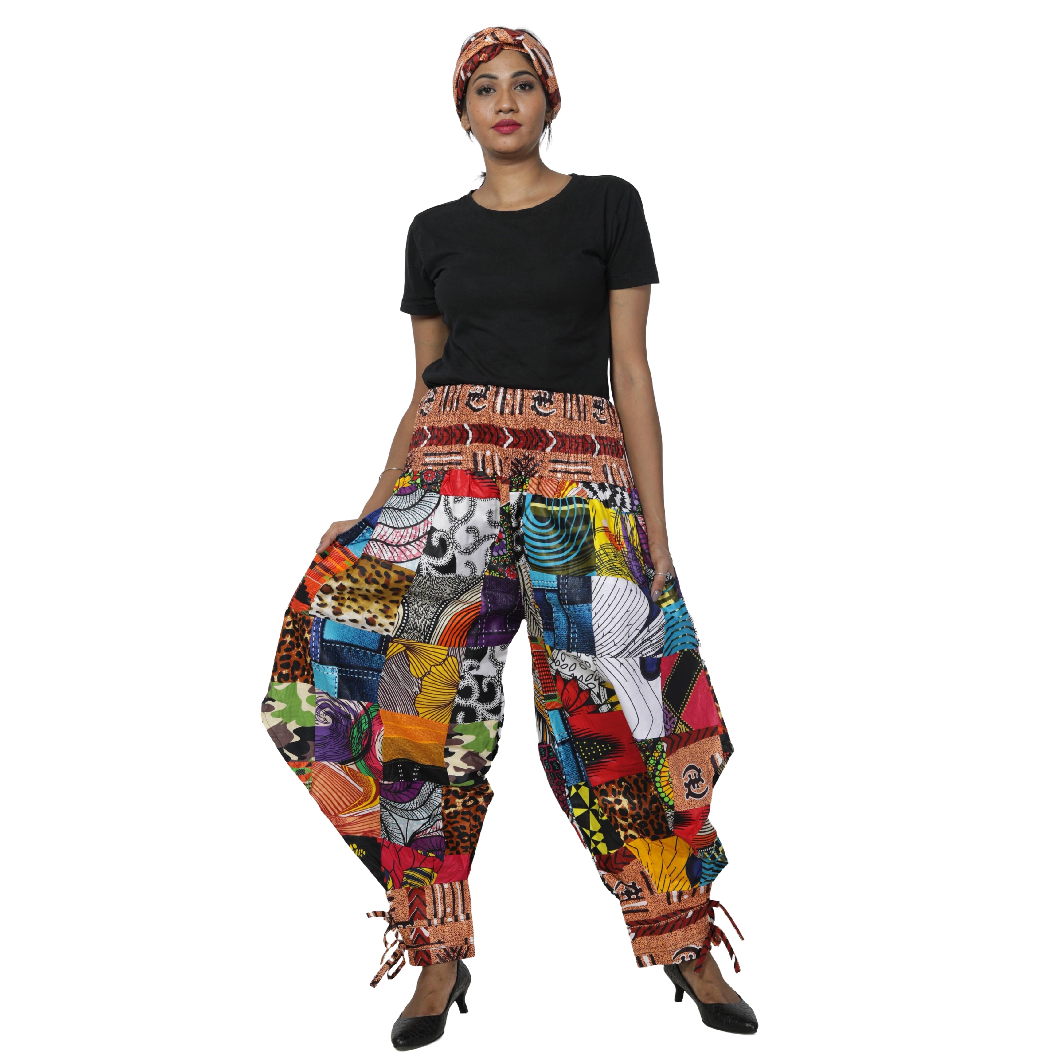 Women's Patchwork Jogger Pants with Ties -- FI-140P