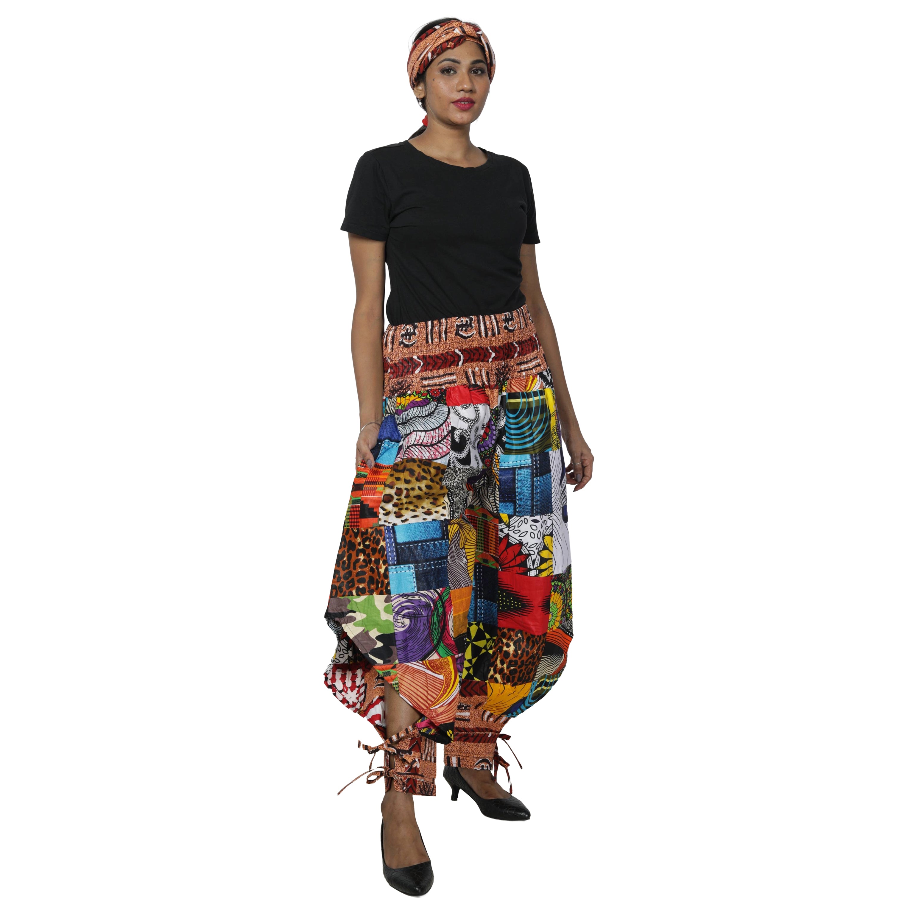 Women's Patchwork Jogger Pants with Ties -- FI-140P