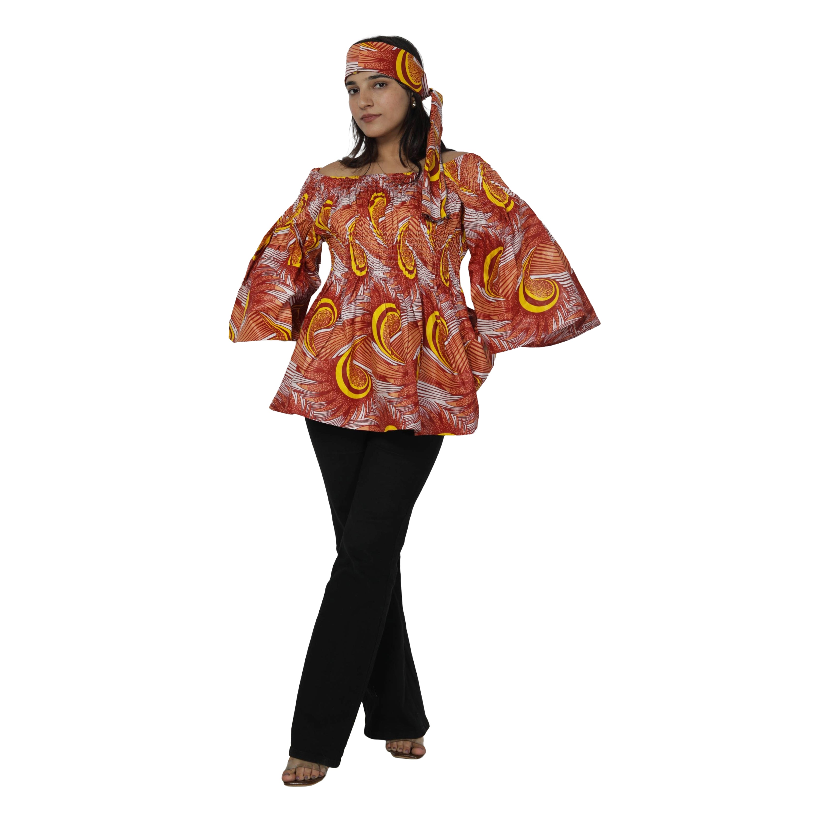 Women's African Off Shoulder Peplum Tunic -- FI-2039