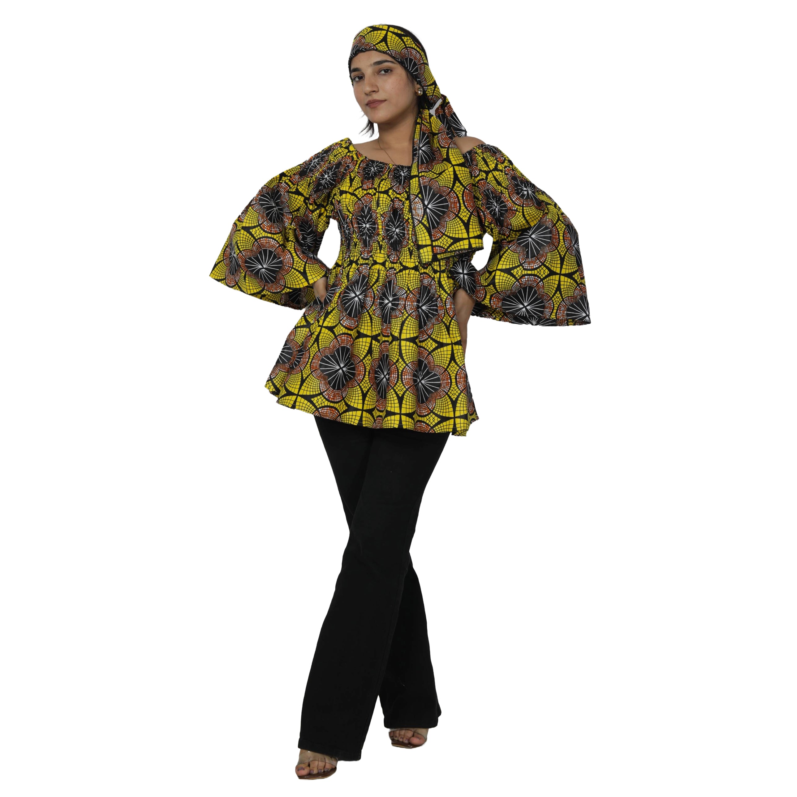 Women's African Off Shoulder Peplum Tunic -- FI-2039