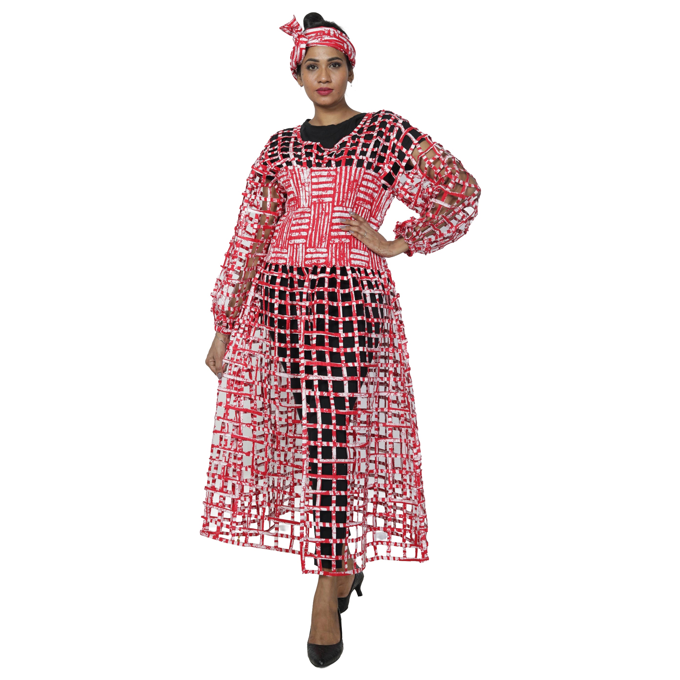 Women's Long Sleeve Smocked Bodice Cage Dress -- FI-ST122