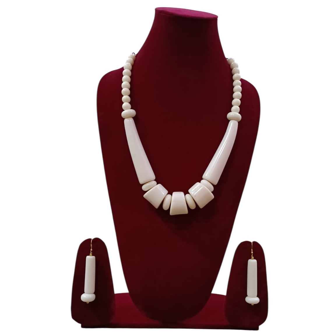 Women's Wooden Beaded Necklace Set with Drop Earrings