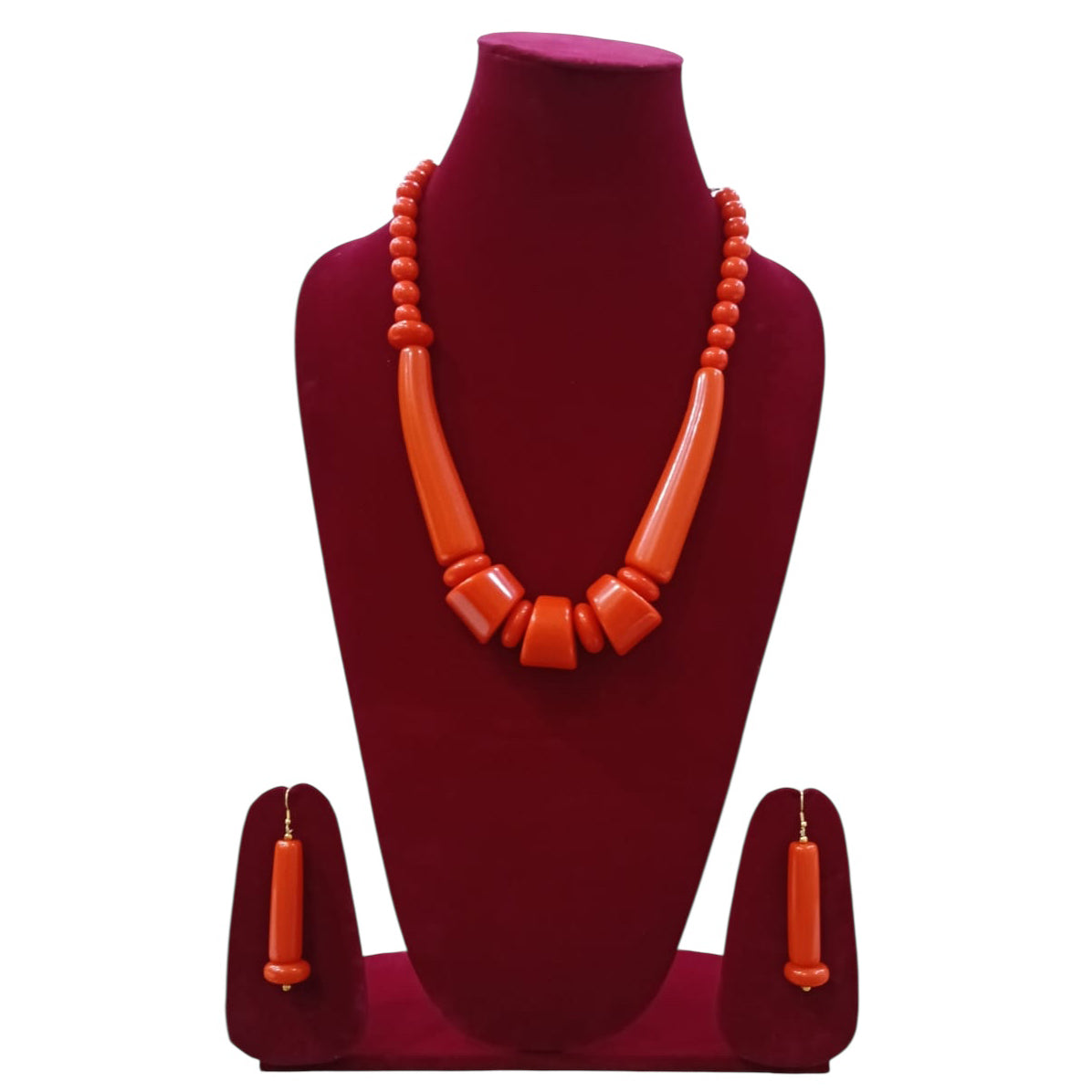 Women's Wooden Beaded Necklace Set with Drop Earrings