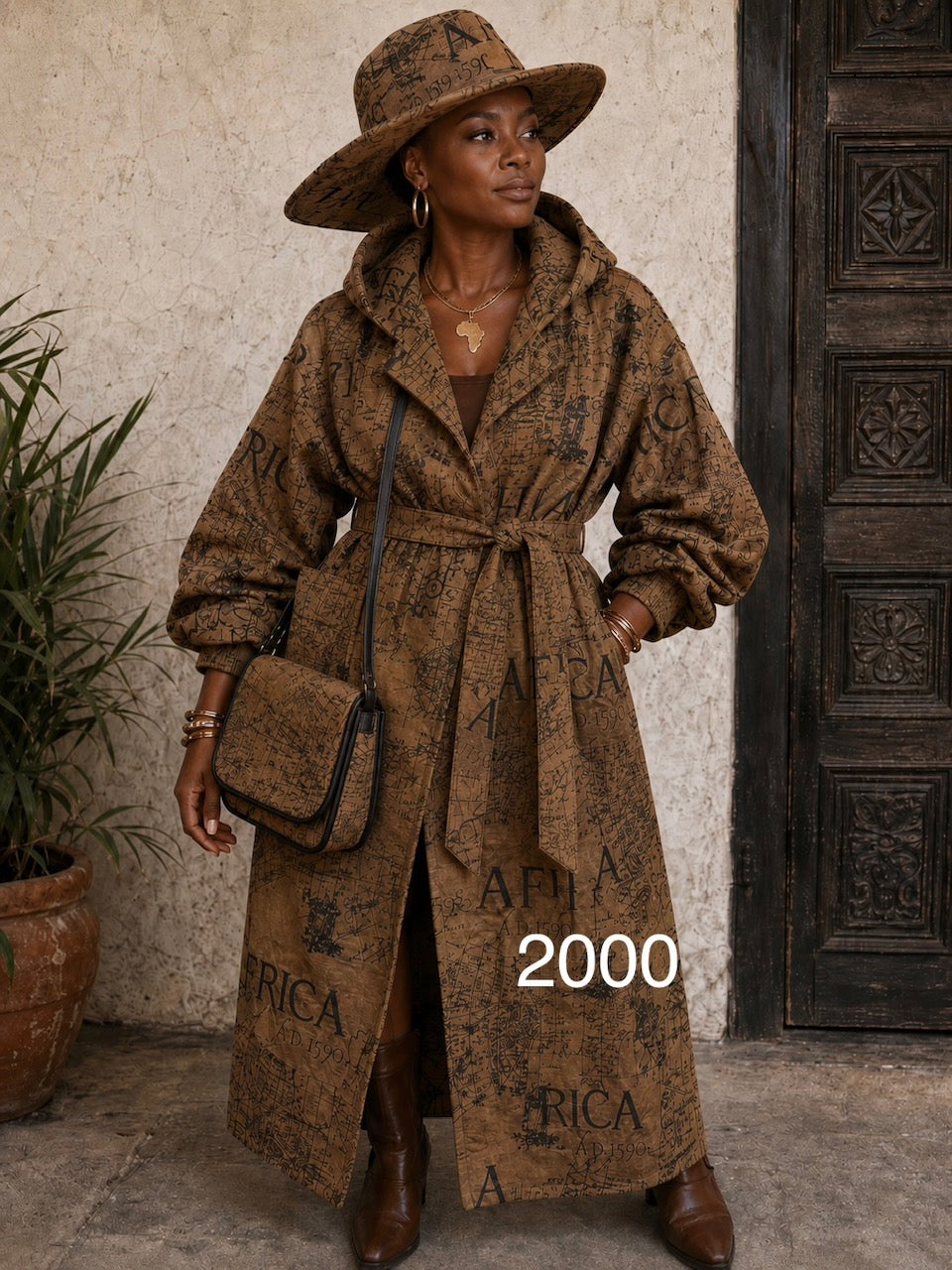 African Suede Robe Jacket with Matching Purse and Hat