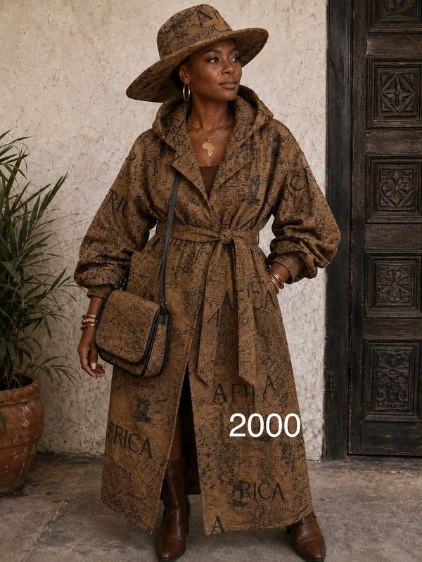 African Suede Robe Jacket with Matching Purse and Hat