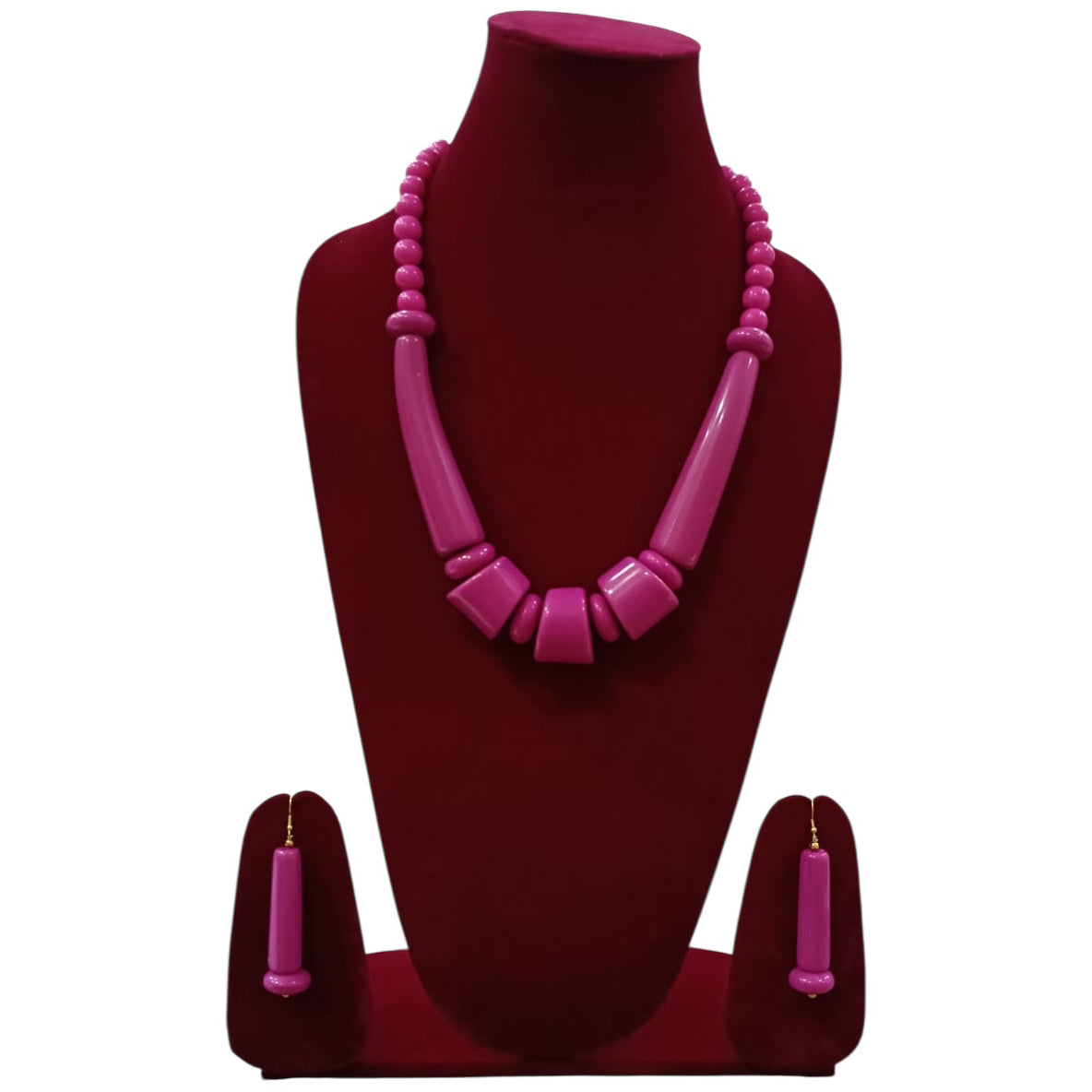 Women's Wooden Beaded Necklace Set with Drop Earrings
