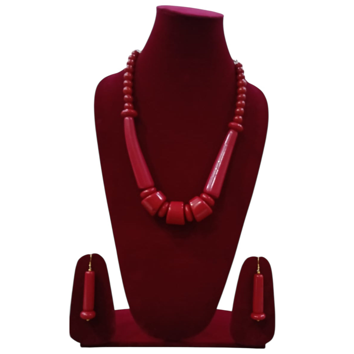 Women's Wooden Beaded Necklace Set with Drop Earrings