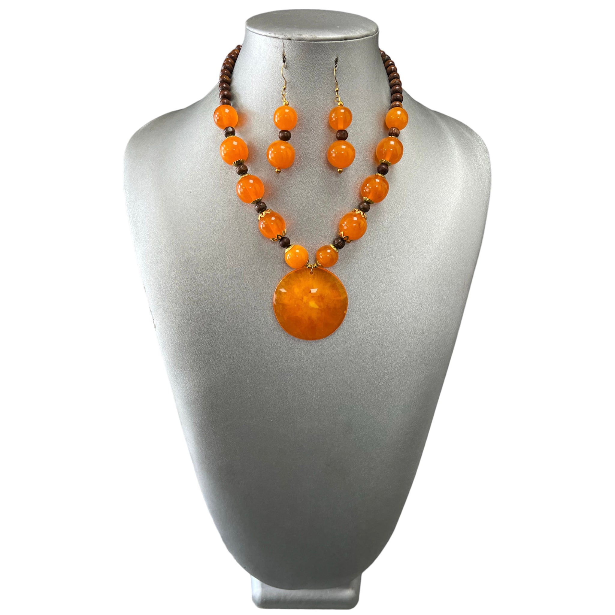 Women's Orange Circle Pendant Necklace Set