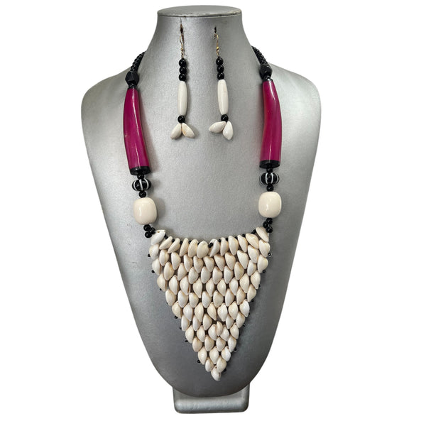 Women's Cowrie Shell Necklace Set with Colorful Stones