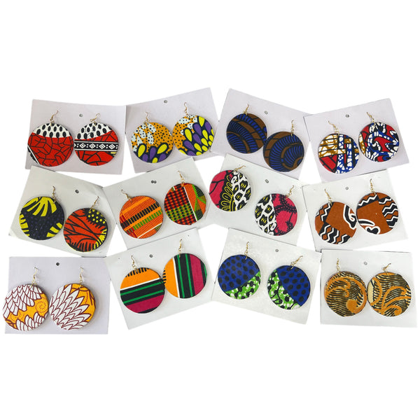 African Print Circle Earrings -- PER DOZEN