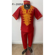 Boy's Gold Embroidered Red Pant Set - FI-20058-Red