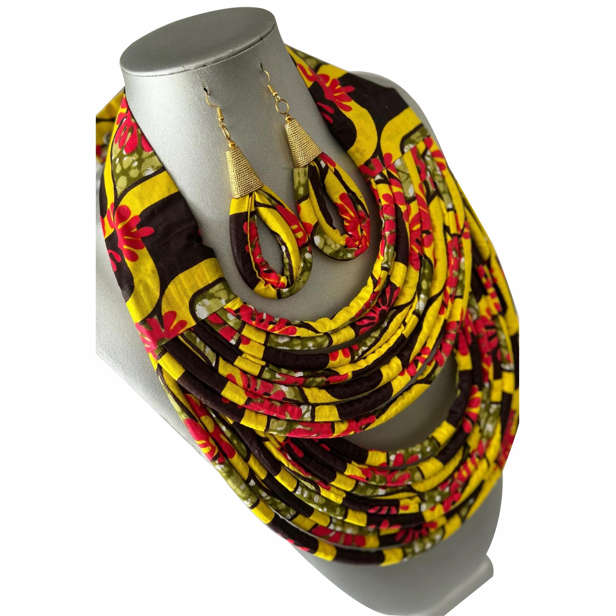 African Print Double Multi Layered Necklace -- Jewelry A39