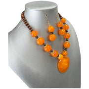 Women's Orange Circle Pendant Necklace Set