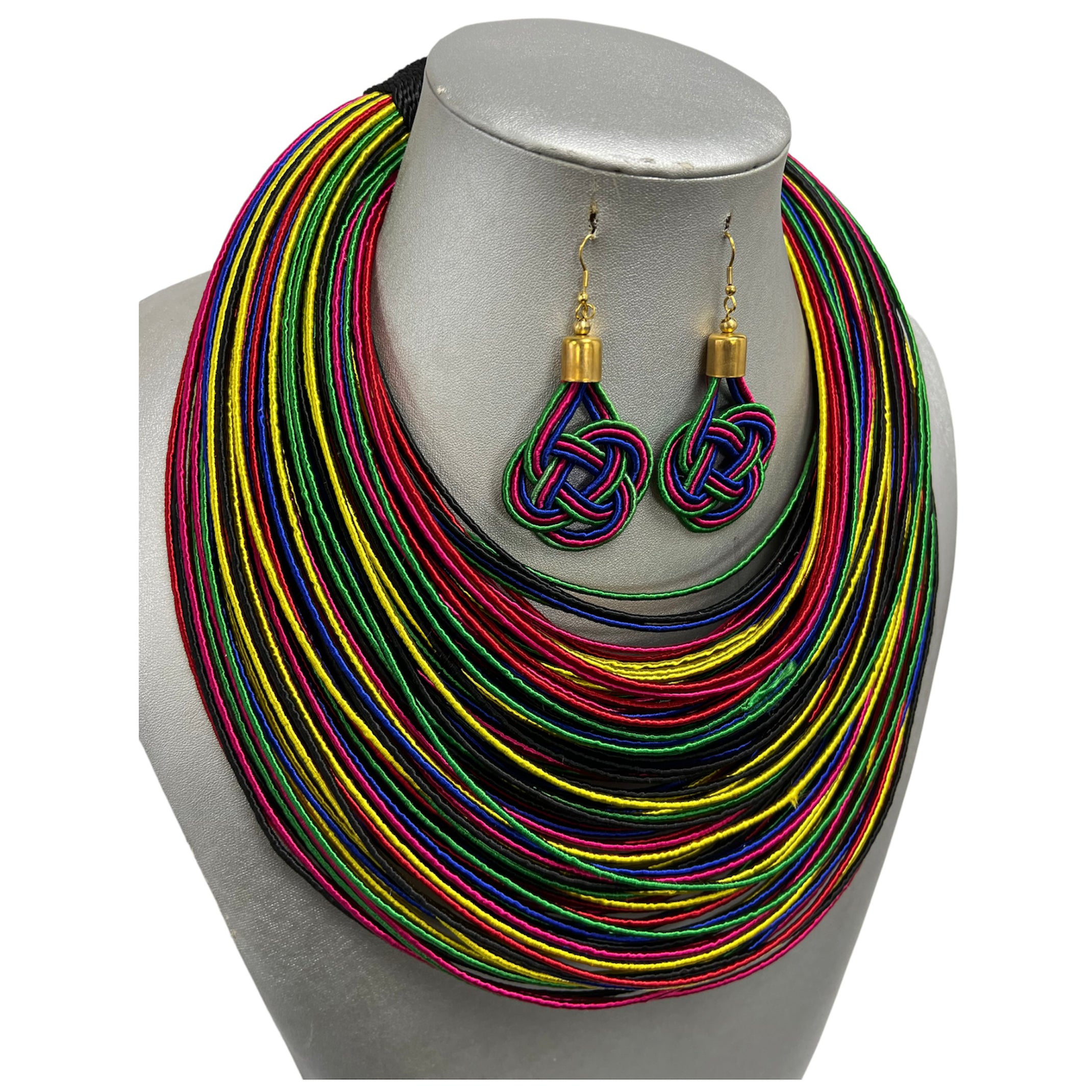 Women's Multicolor Multiple Layer Necklace and Earring Set