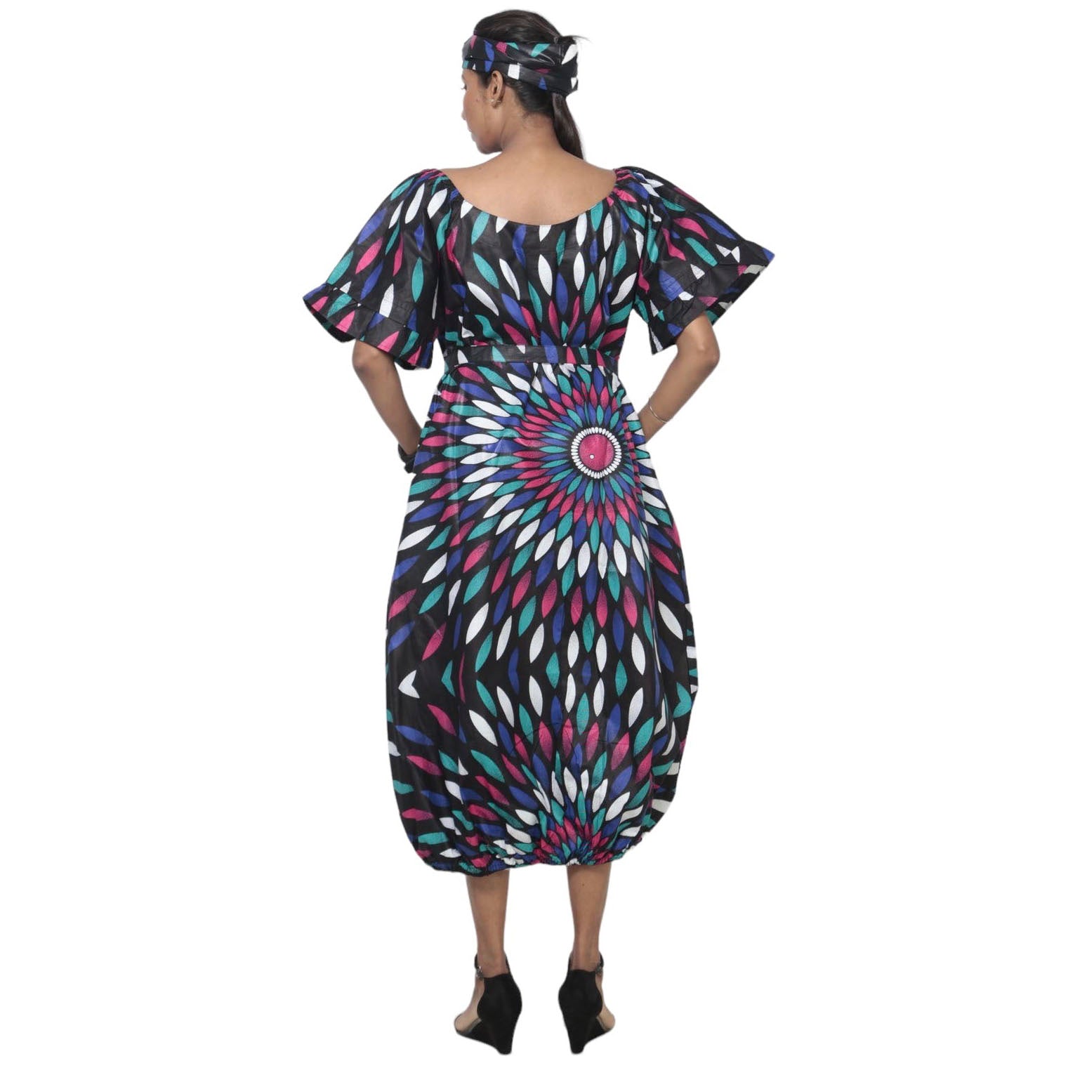 Women's Short Sleeve Balloon Hem Midi Dress -- FI-3096