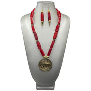 Women's Golden Lion Pendant Necklace and Earring Set