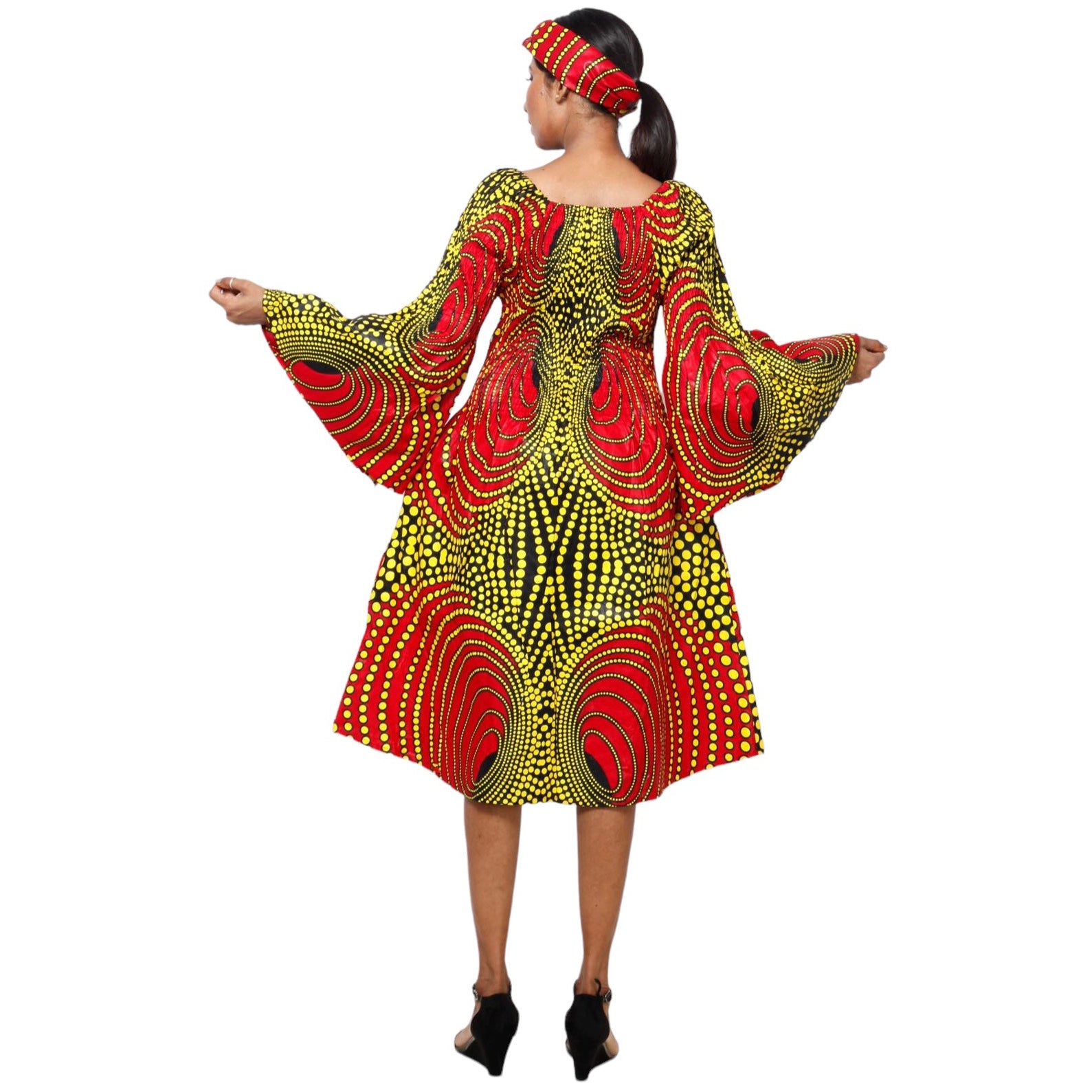 Women's Long Sleeve Smocking Short Dress with Bell Sleeves