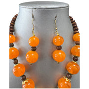 Women's Orange Circle Pendant Necklace Set