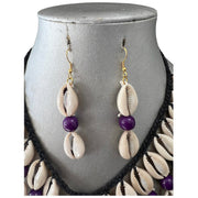 Women's 2 Layer Cowrie Shell Necklace Set With Colored Stone