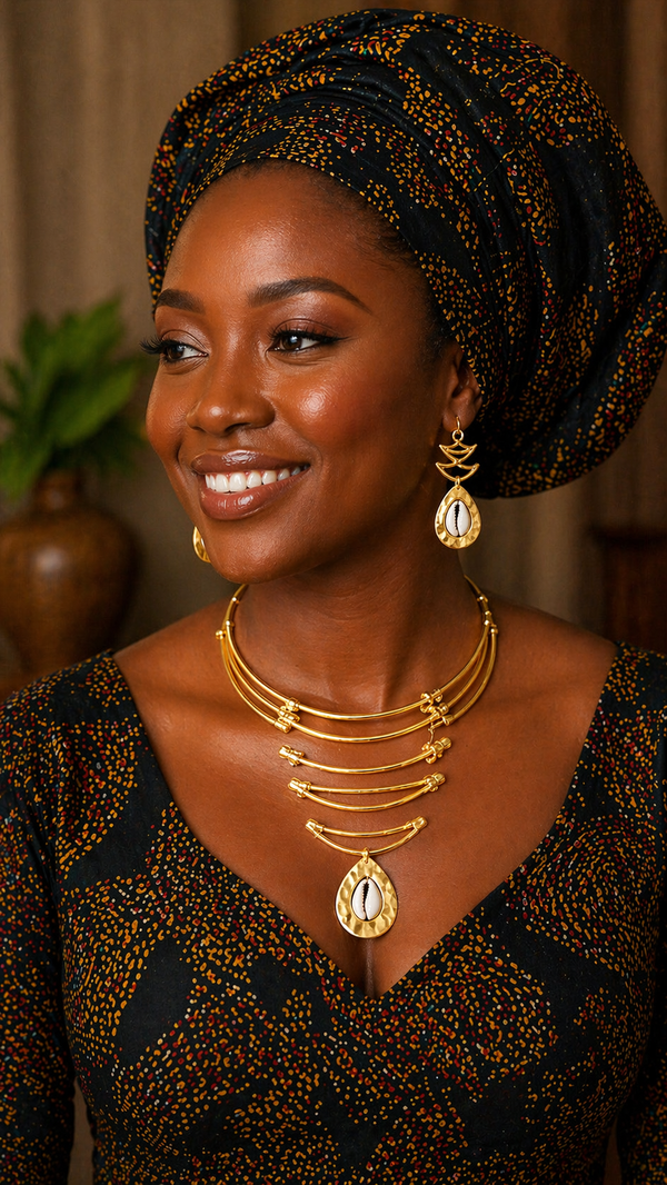 Teardrop Cowrie Shell Pendant Design Necklace Set