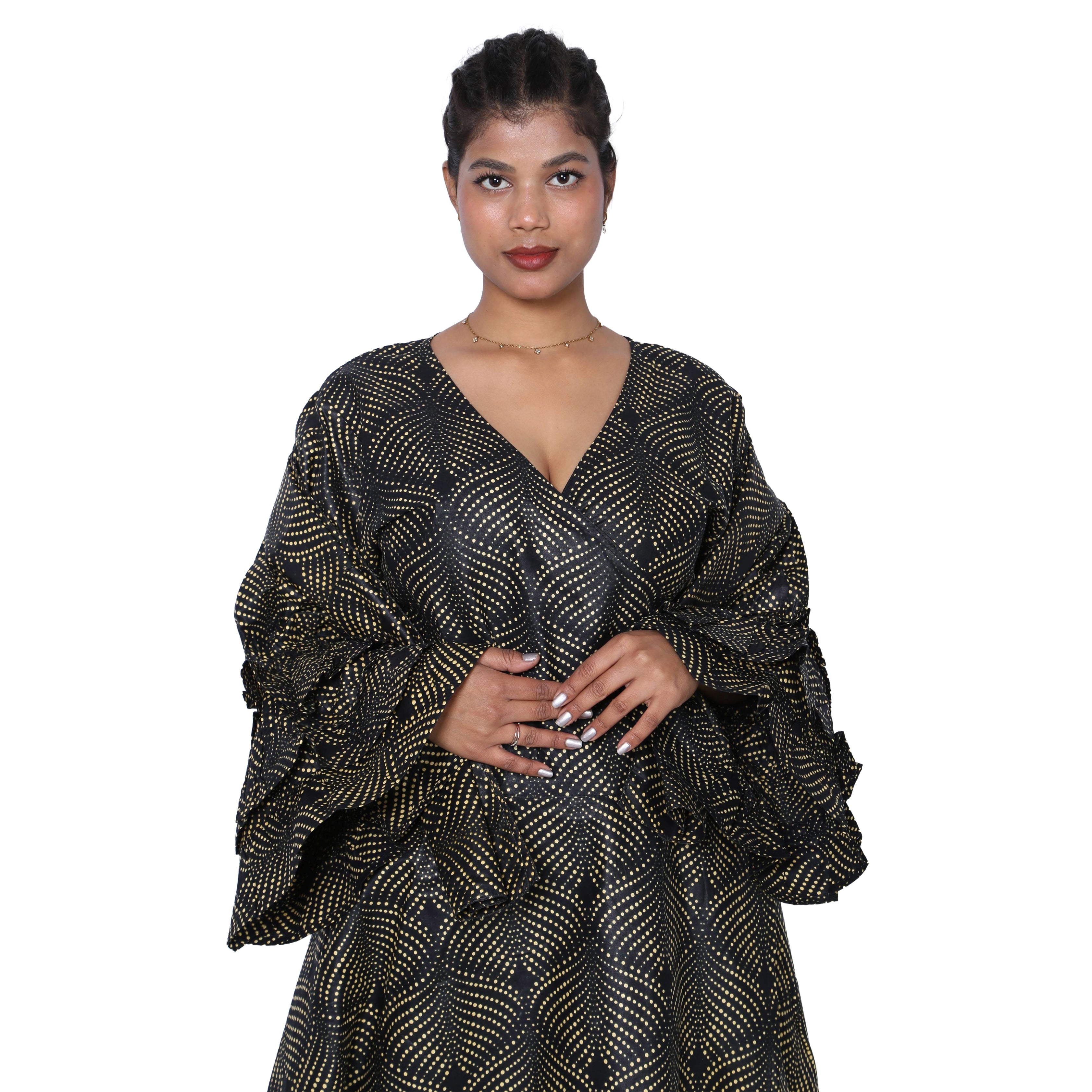 Women's Printed Long Sleeve Maxi Wrap Dress- FI-70 FS