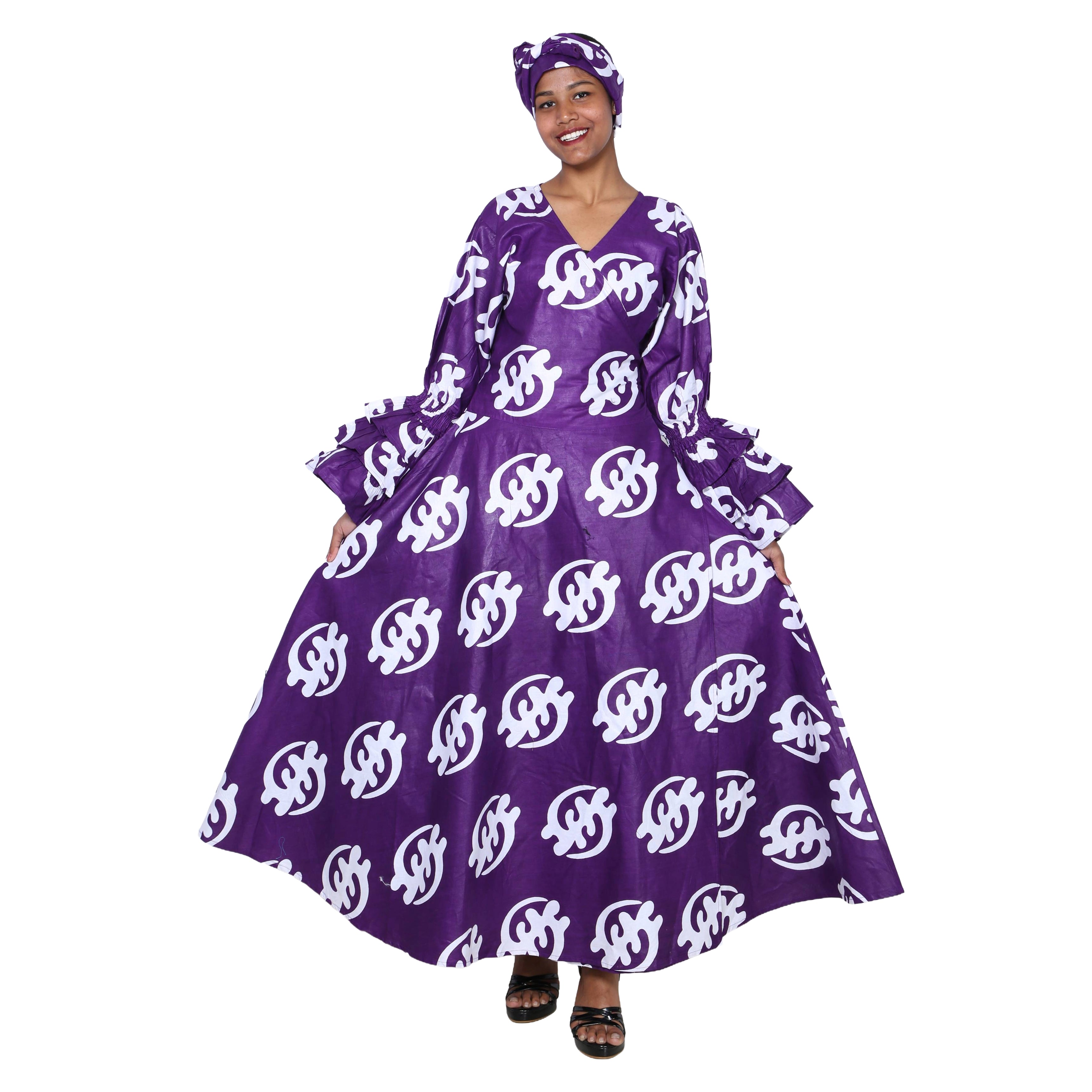 Women's Printed Long Sleeve Maxi Wrap Dress- FI-70 FS