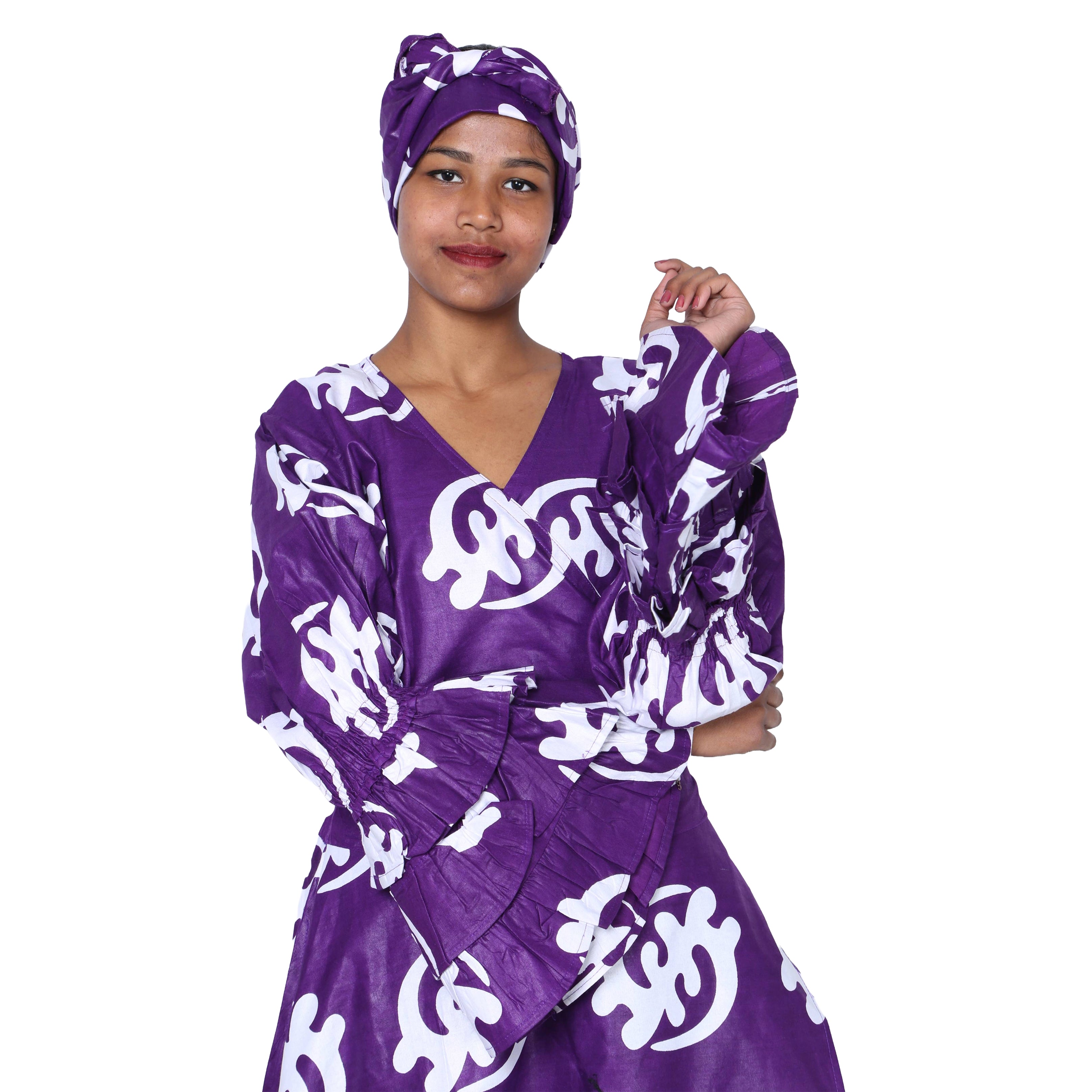 Women's Printed Long Sleeve Maxi Wrap Dress- FI-70 FS