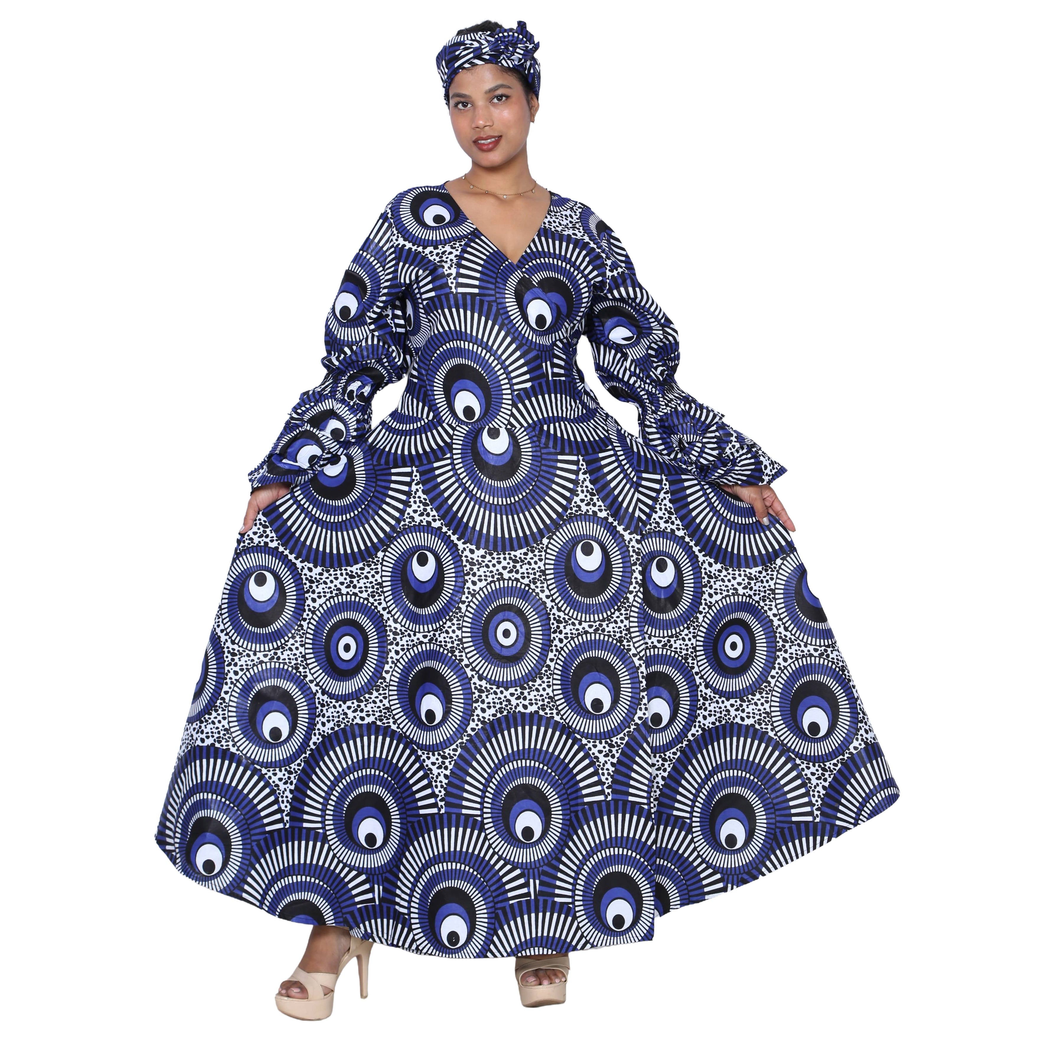 Women's Printed Long Sleeve Maxi Wrap Dress- FI-70 FS